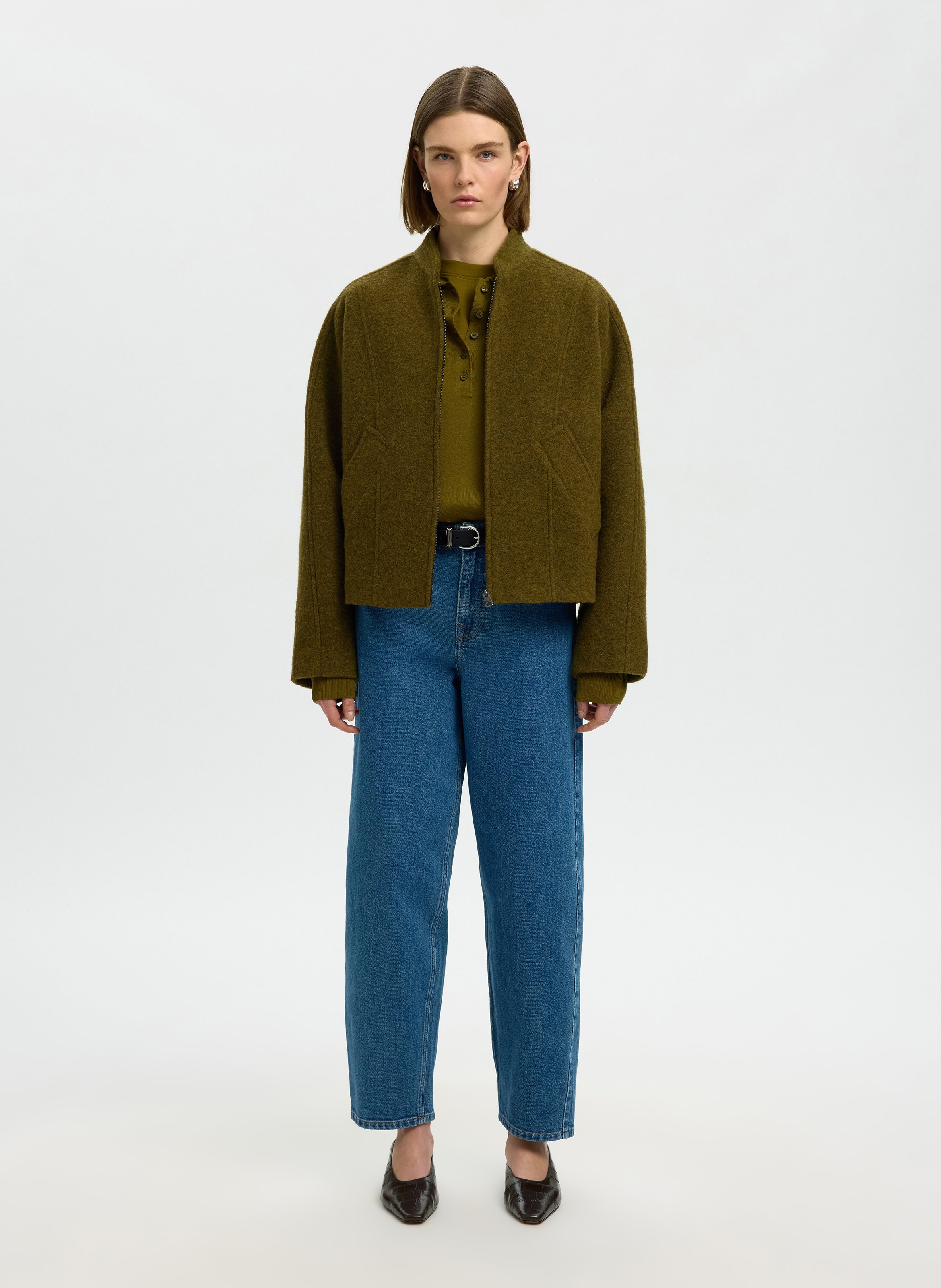 Veste oversize en laine recyclée mélangée SELECTED Vert