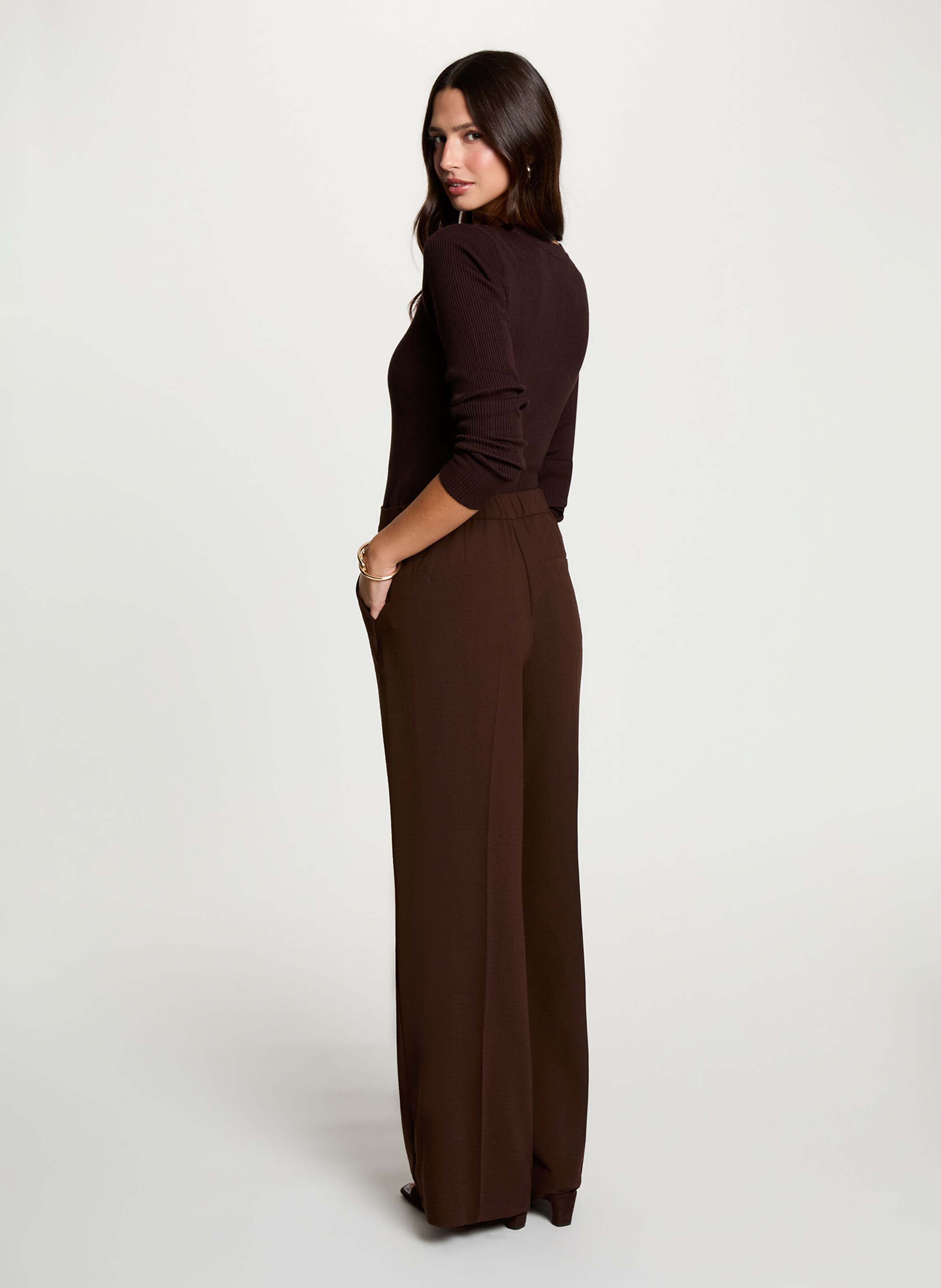 Buttoned V-neck solid color sweater | Brown MORGAN Women