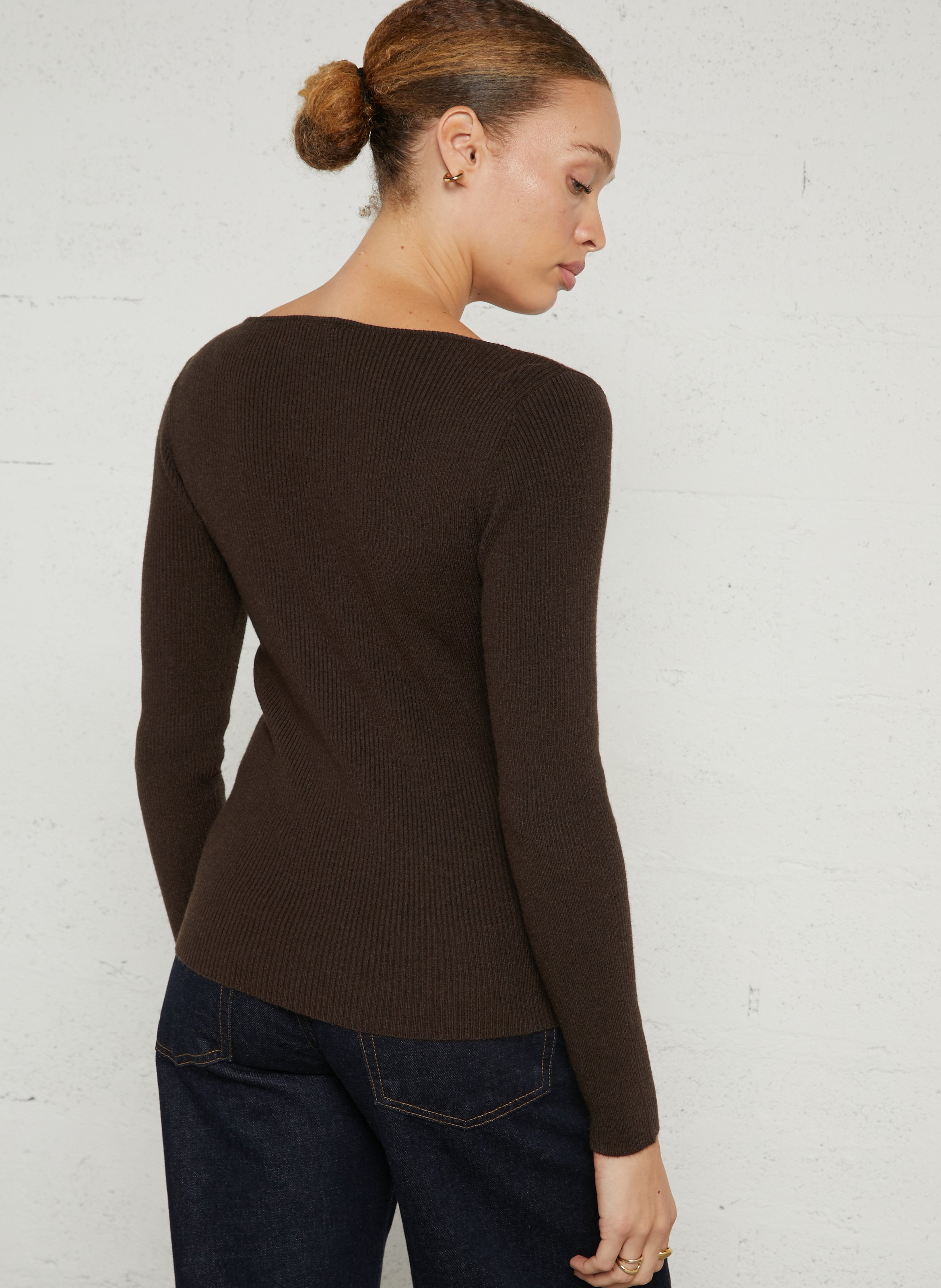 Ribbed fitted sweater with bit LA PETITE ETOILE Brown