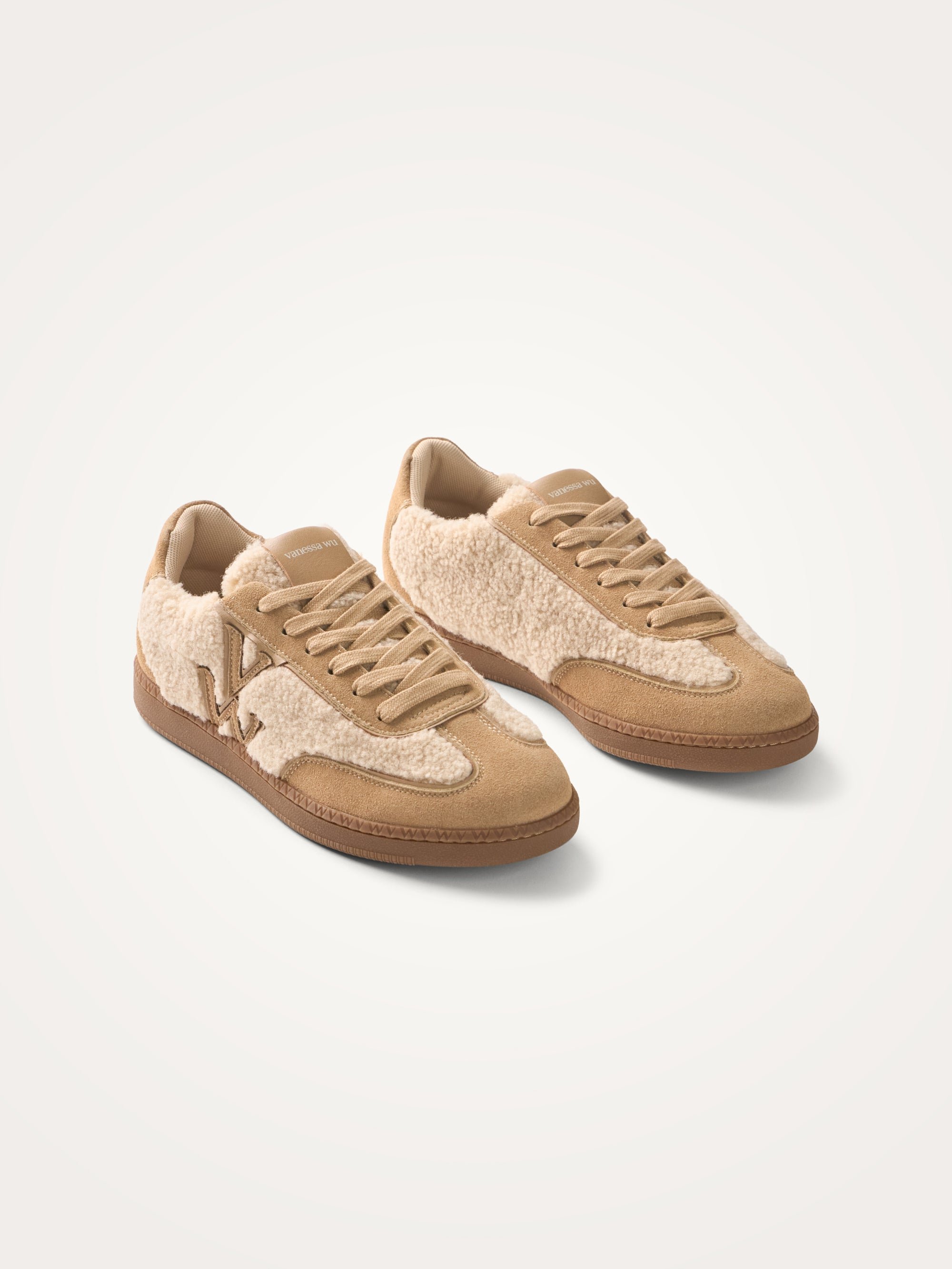 Monogram faux shearling sneakers with retro sole VANESSA WU Beige