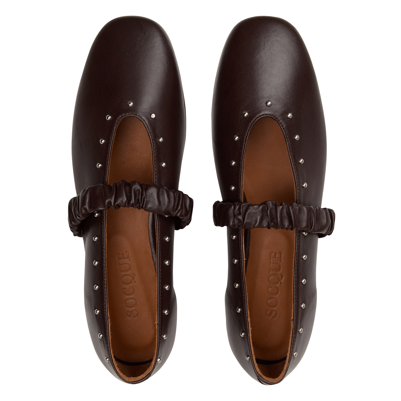 Ballet flats with leather studs | Brown SOCQUE PARIS Women