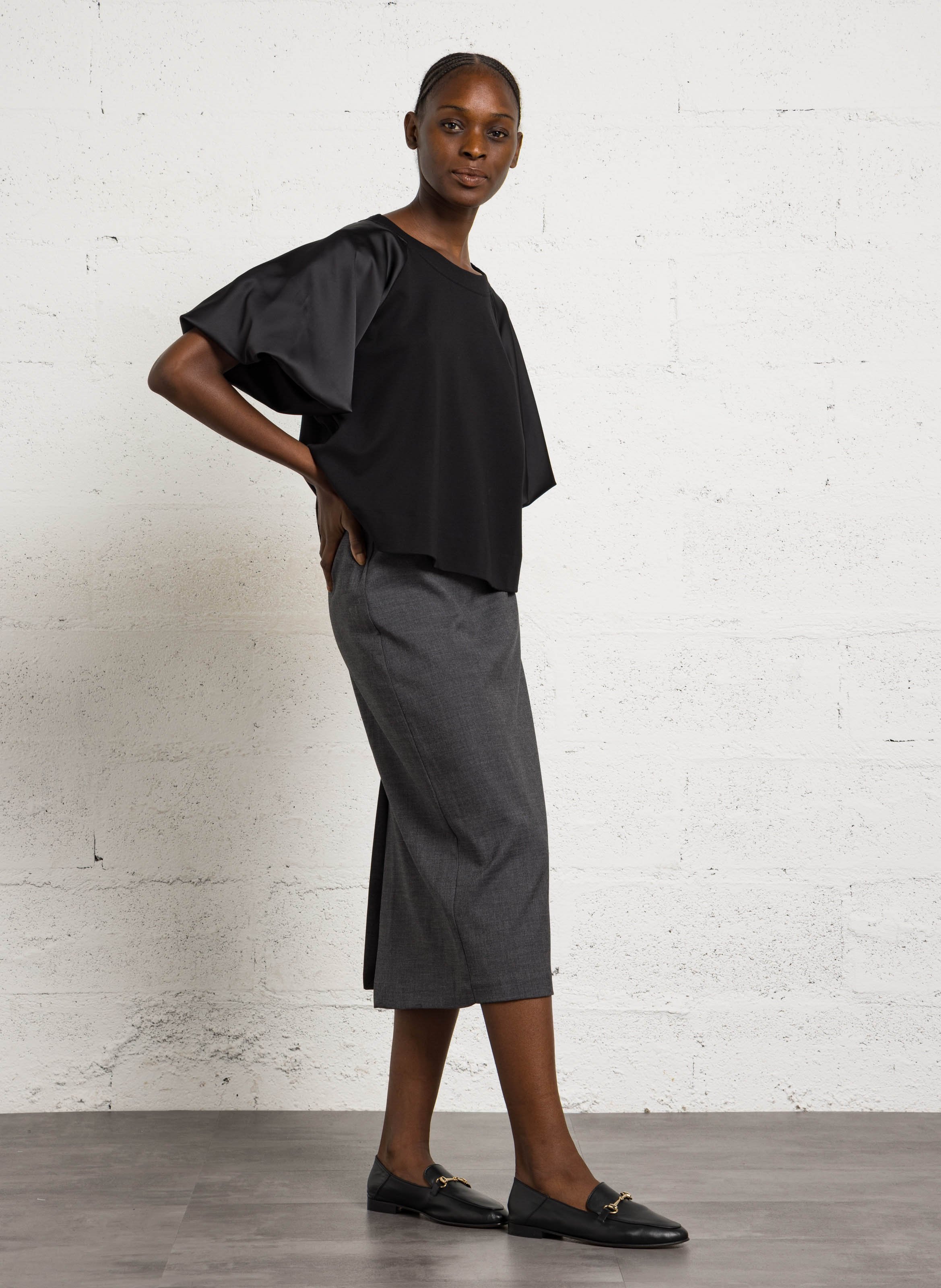 Round neck top with balloon sleeves IMPERIAL Brown