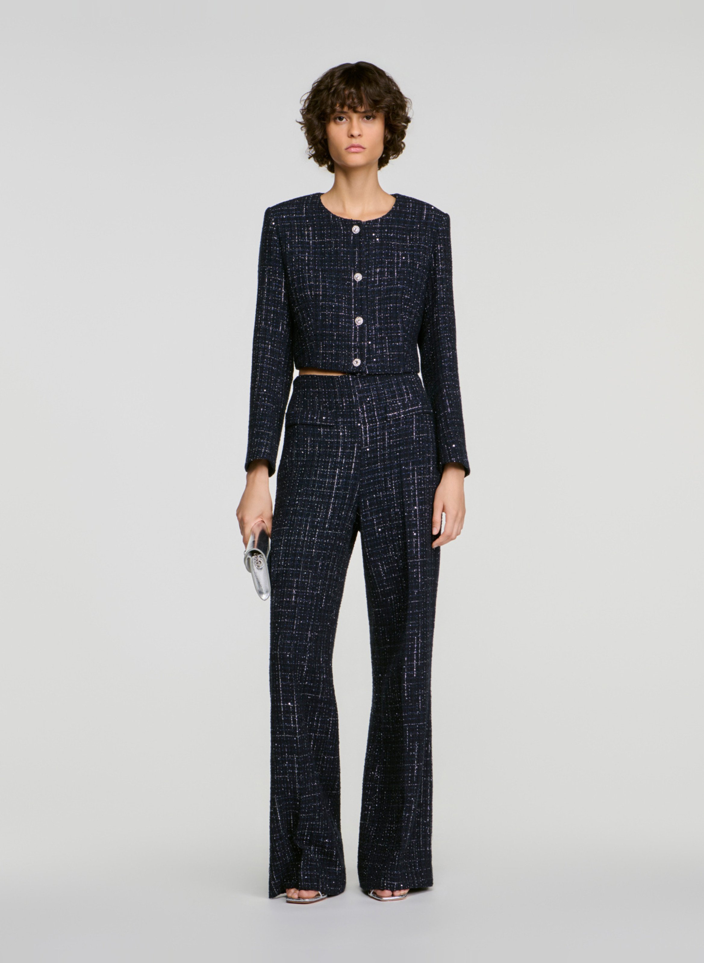 Fitted short jacket in blended cotton. SANDRO Blue