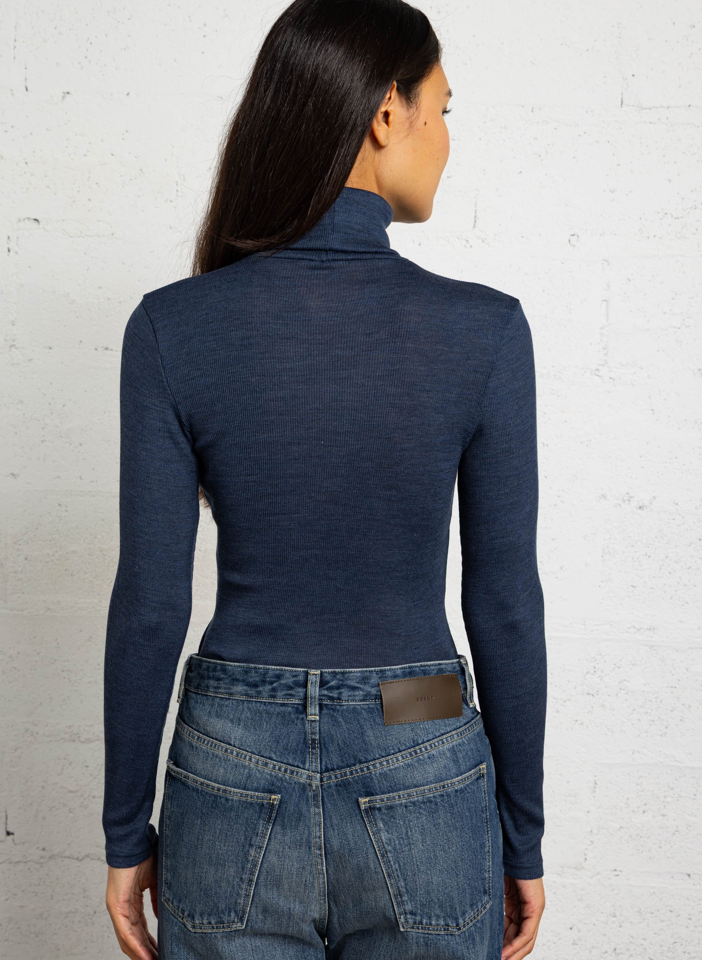 Pull moulant col roulé en laine et soie ARMOR LUX Bleu