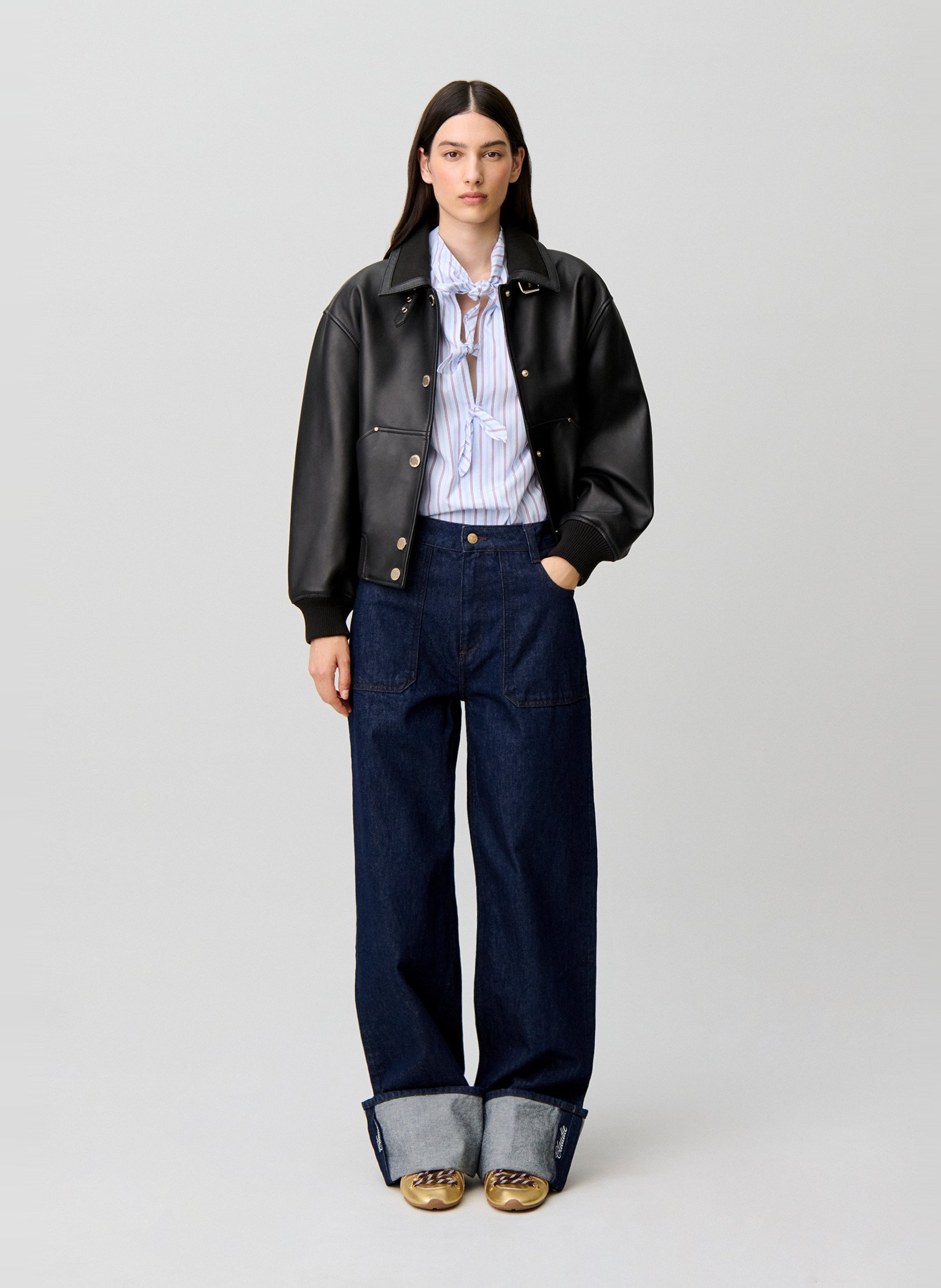Wide-leg high-waisted cotton jeans CLAUDIE PIERLOT Blue