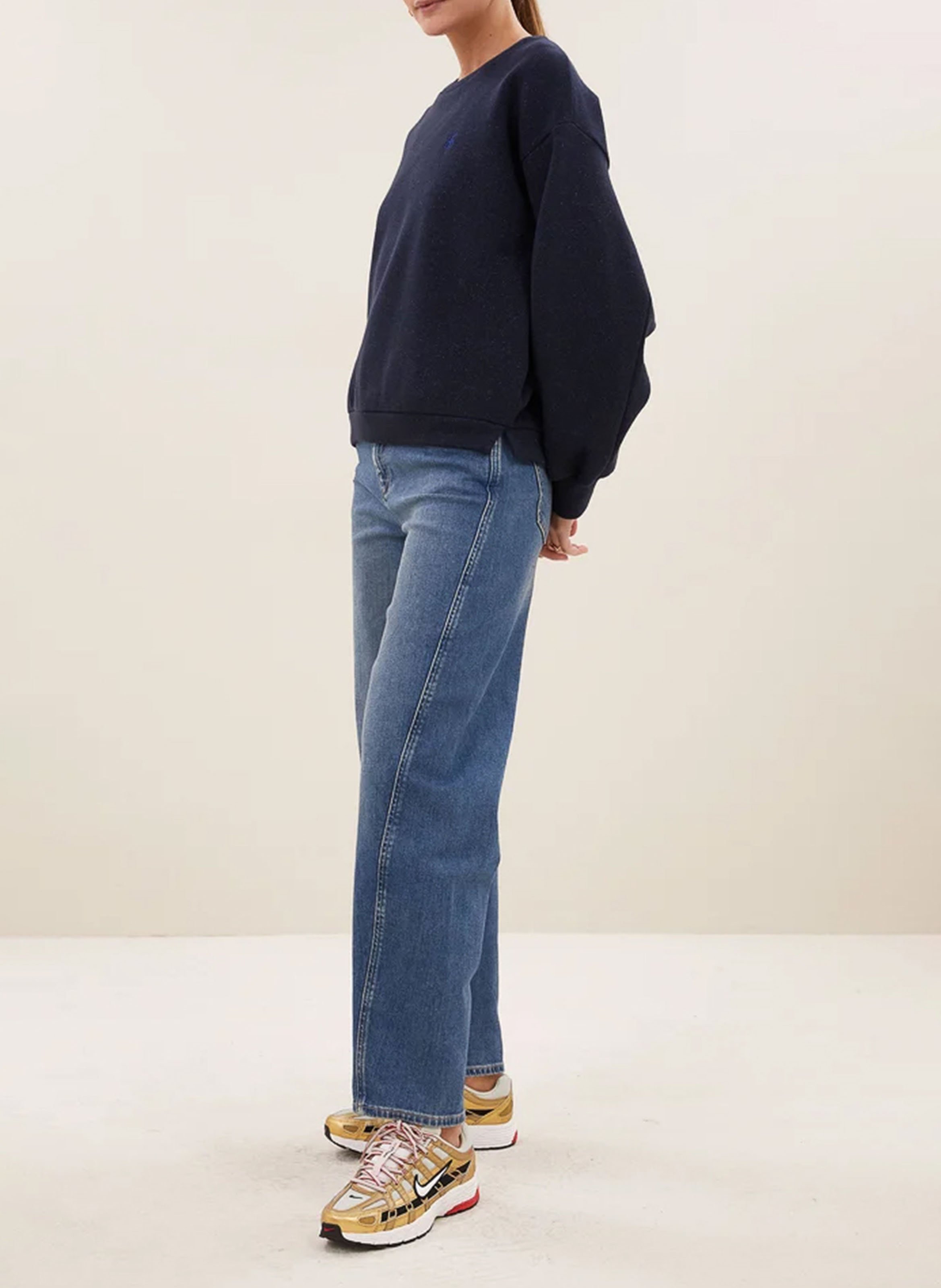 Sweat ample col rond pailleté uni BY BAR Bleu