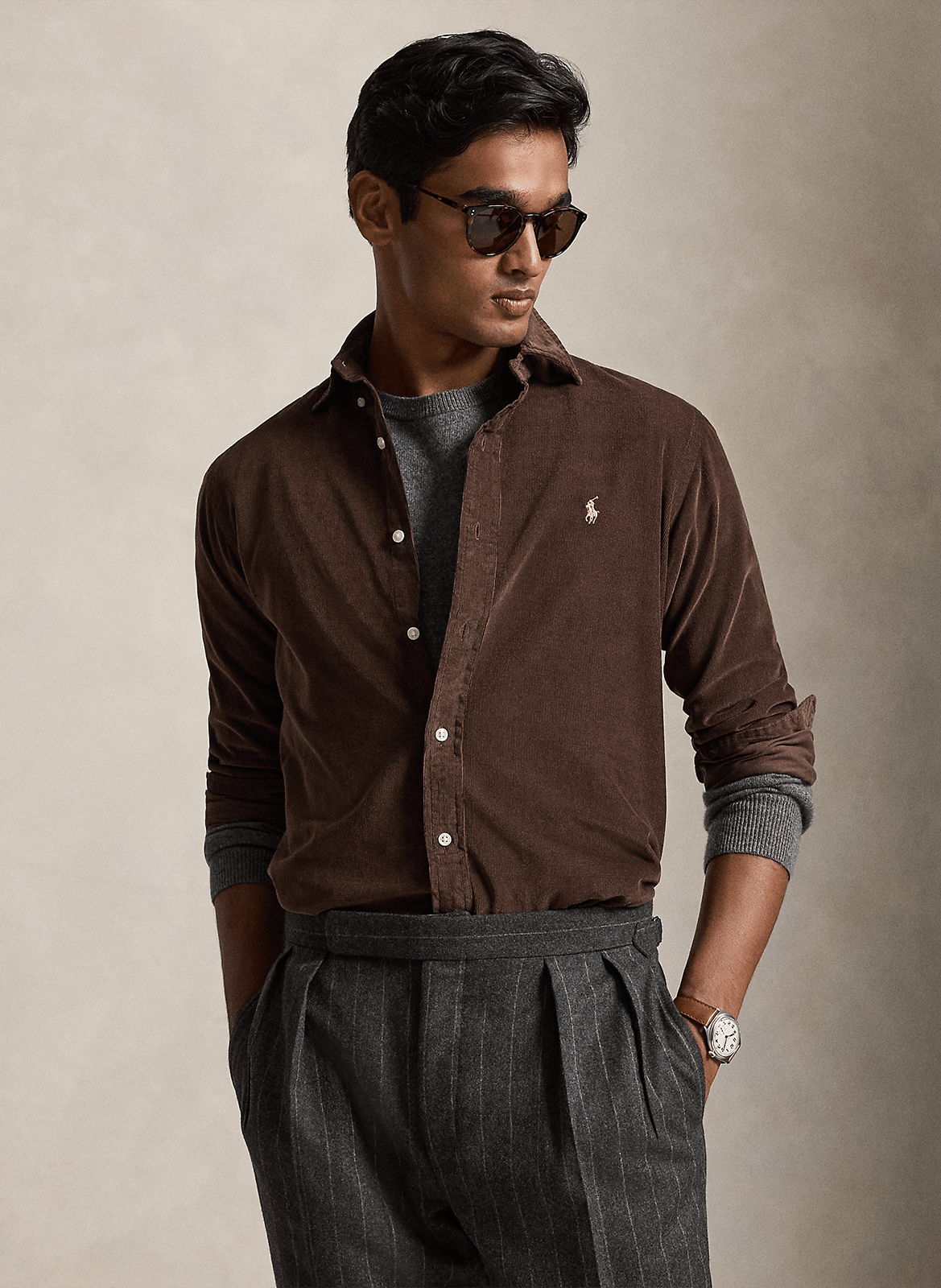 Chemise col américain regular-fit en velours côtelé POLO RALPH LAUREN Marron