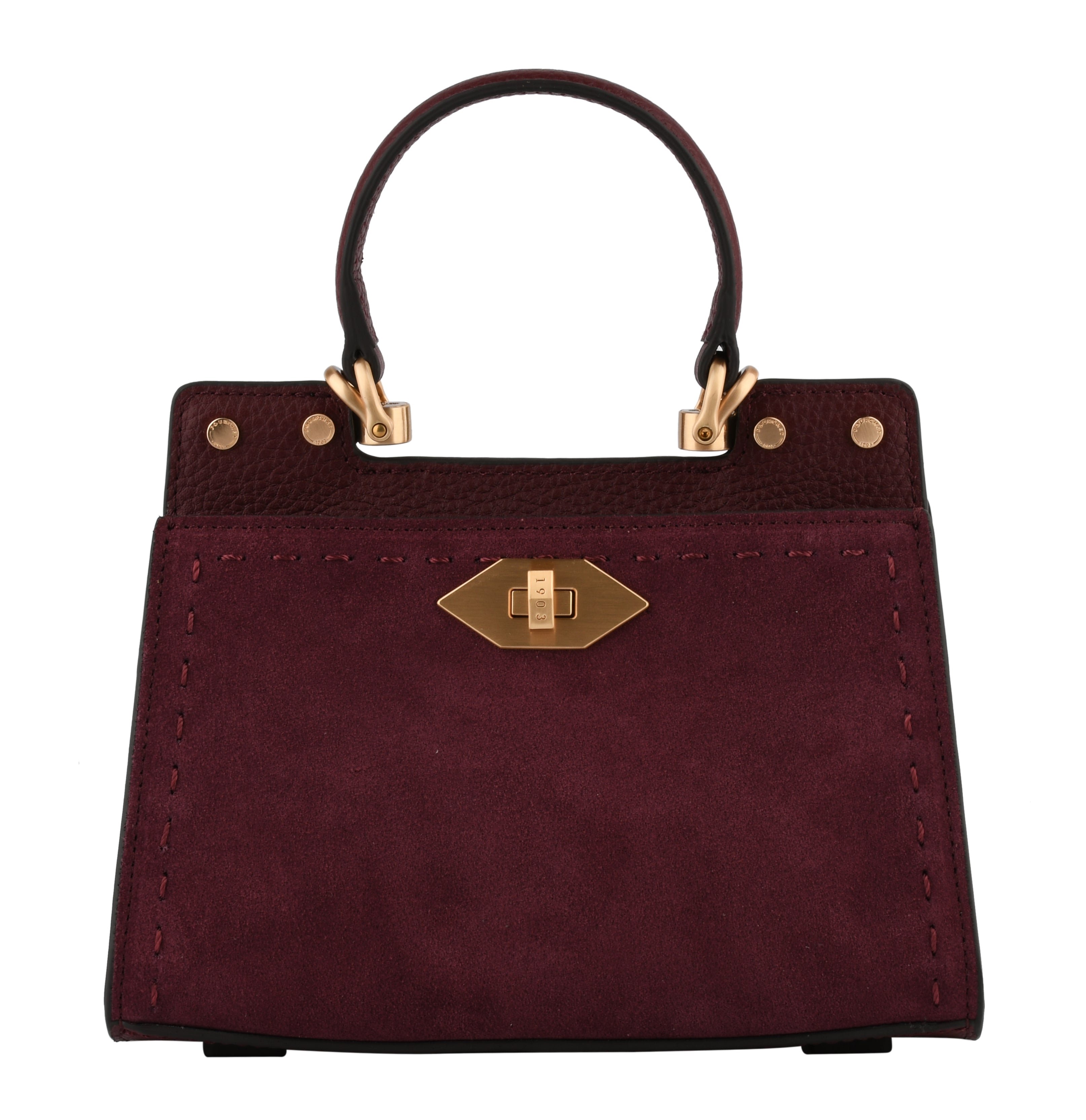 Cowhide leather handbag with a suede-effect finish POURCHET