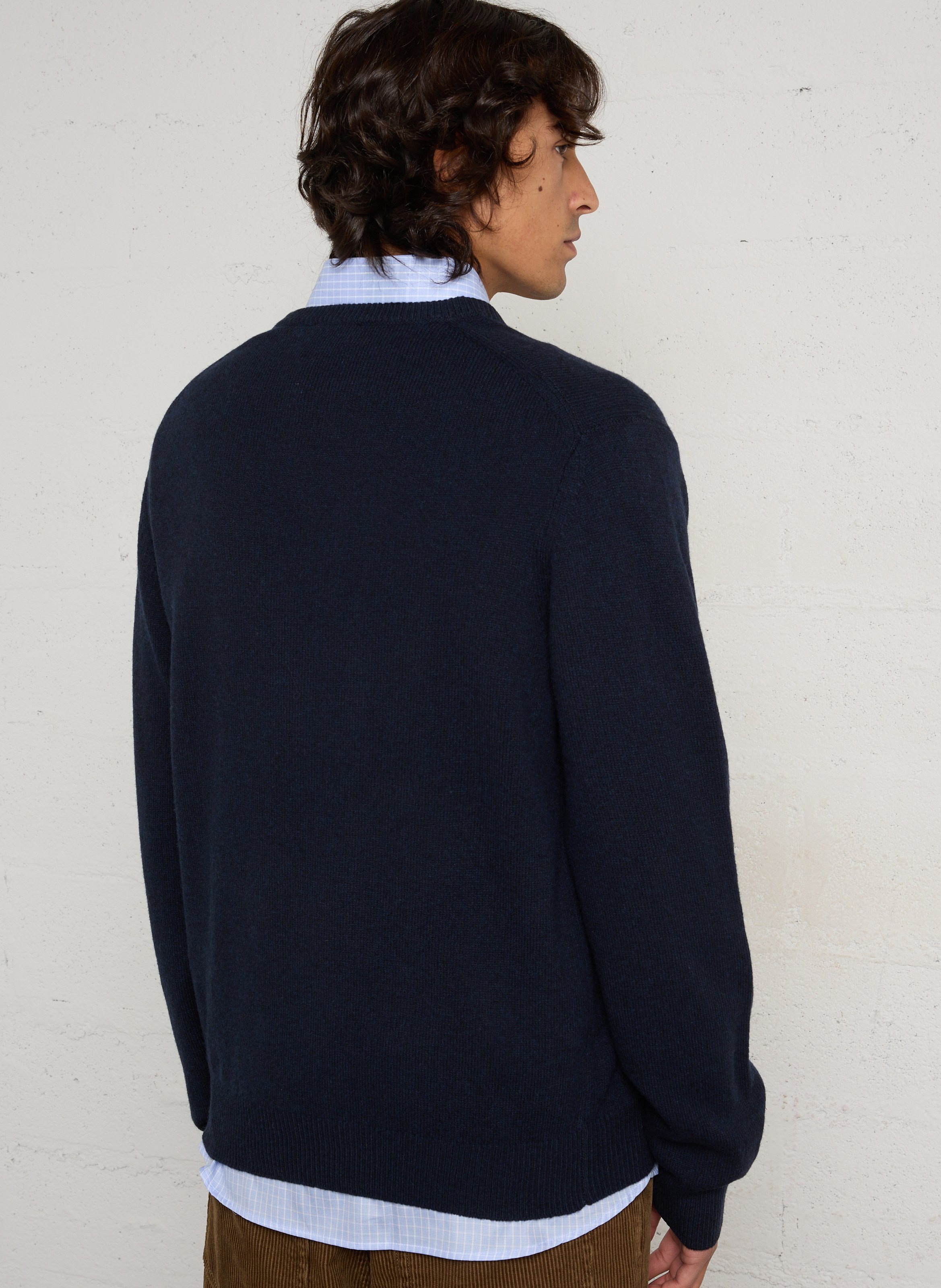 Pull droit col rond brodé en laine HACKETT Bleu