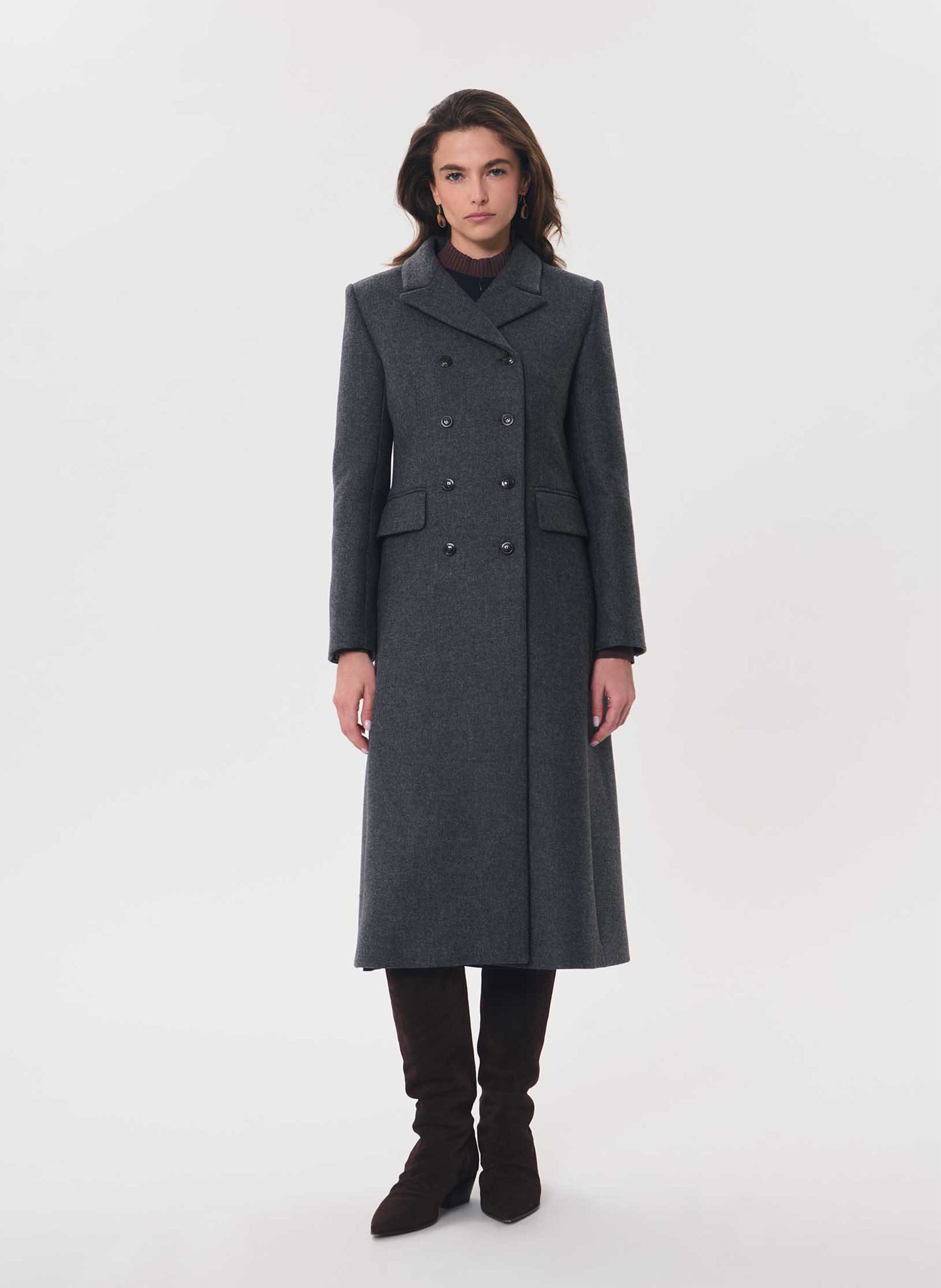 Manteau long boutonné en laine mélangée TARA JARMON Gris