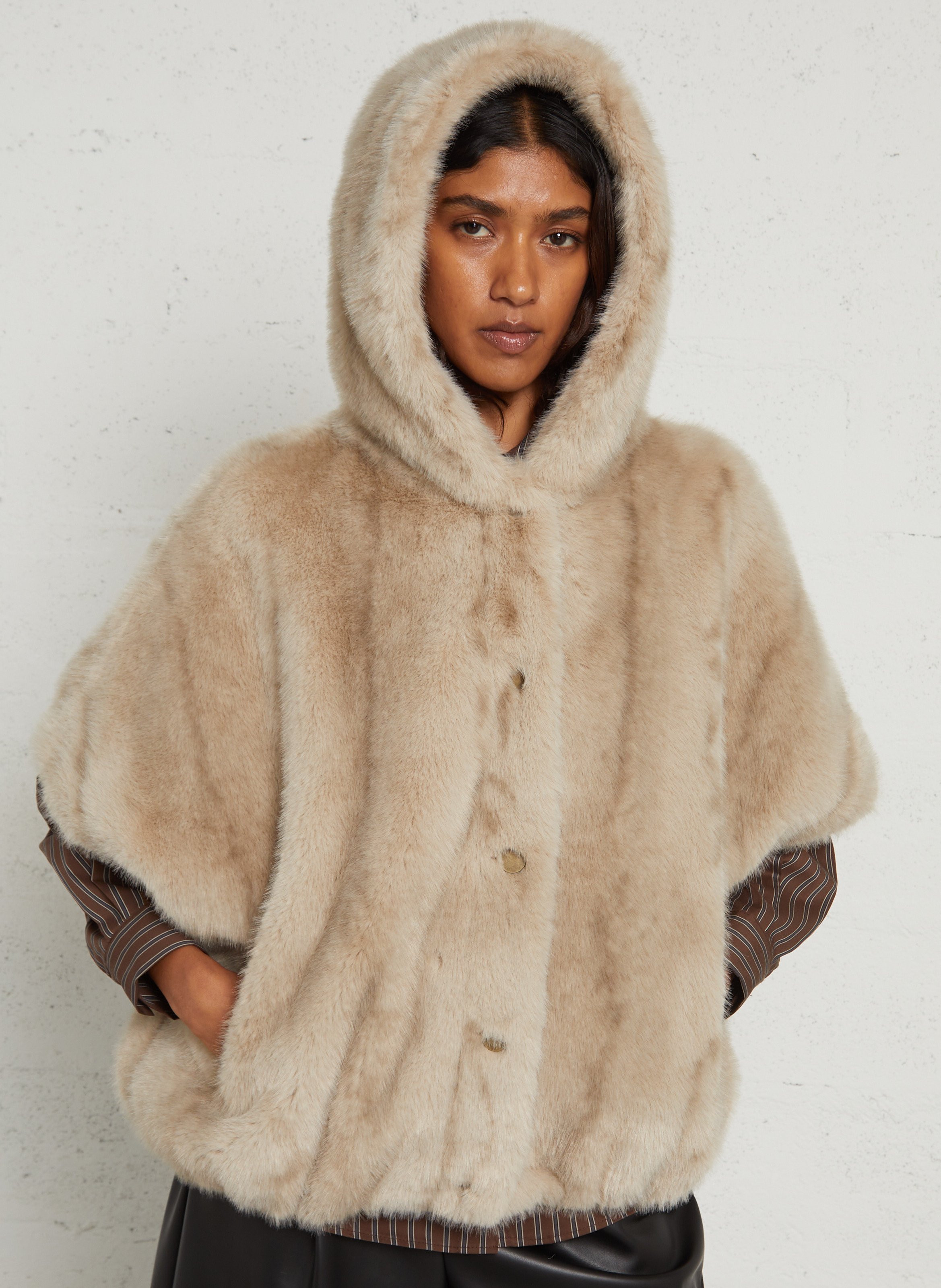 Oversized hooded faux fur cape MAISON 123 Grey