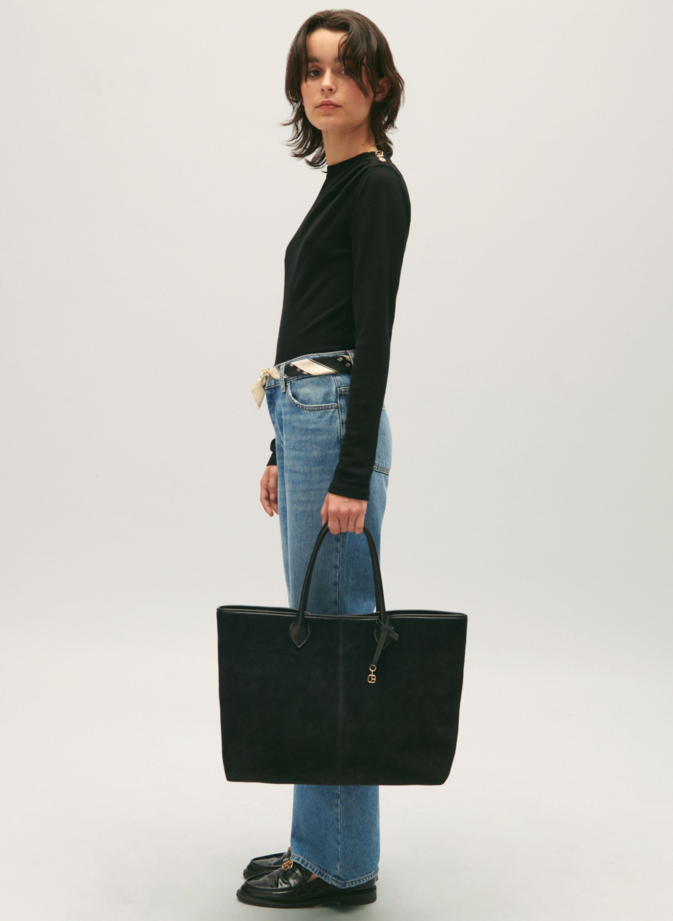 Black suede outlet tote bag