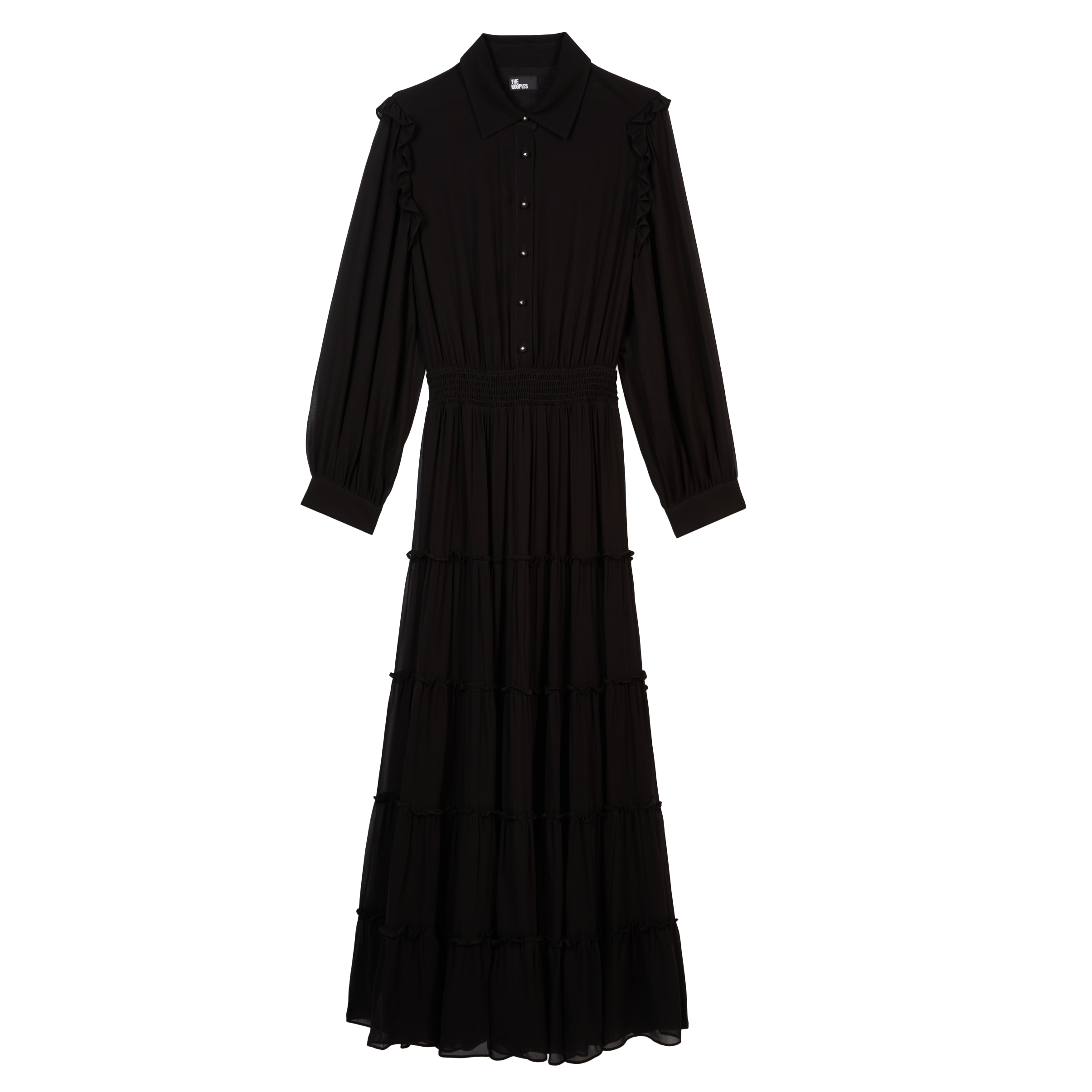 Long ruffled dress with classic collar THE KOOPLES Black