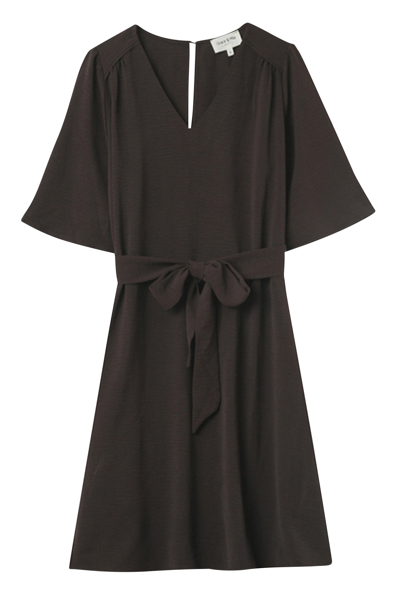 Robe courte ceinturée à fronces GRACE ET MILA Marron