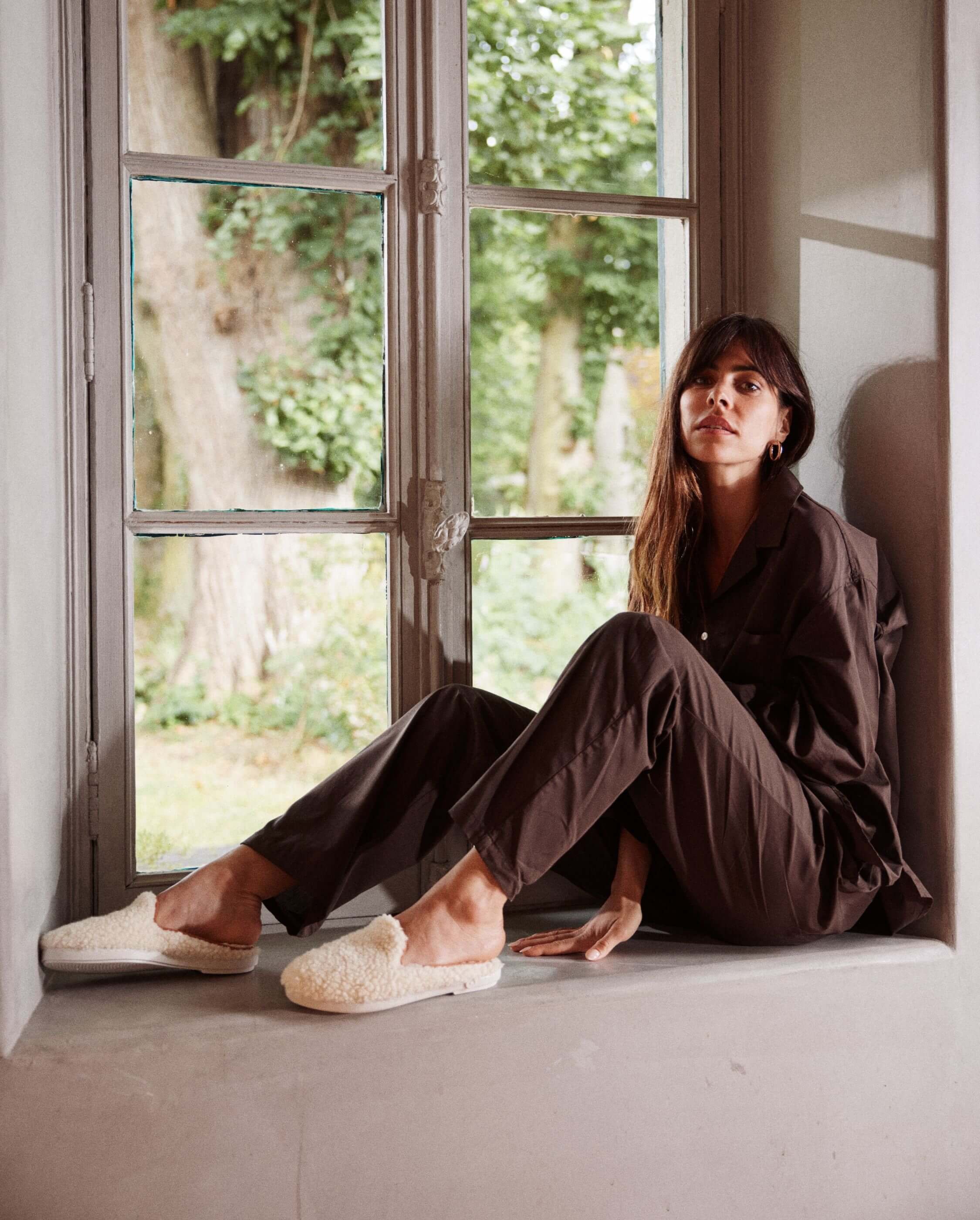 Women's wool bouclé mule, white camel ANGARDE White