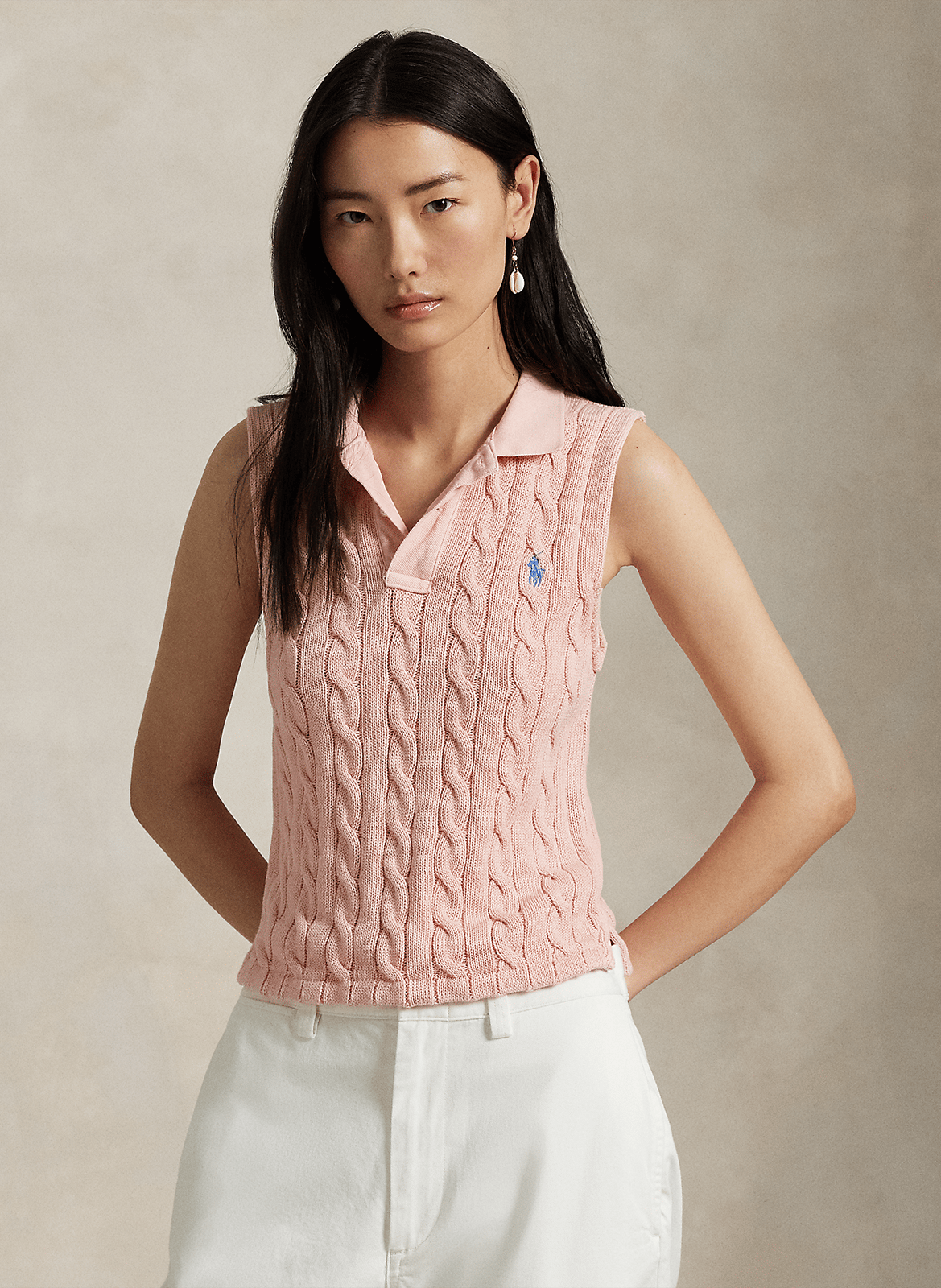 Mouwloos poloshirt met geborduurd logo. POLO RALPH LAUREN Roze