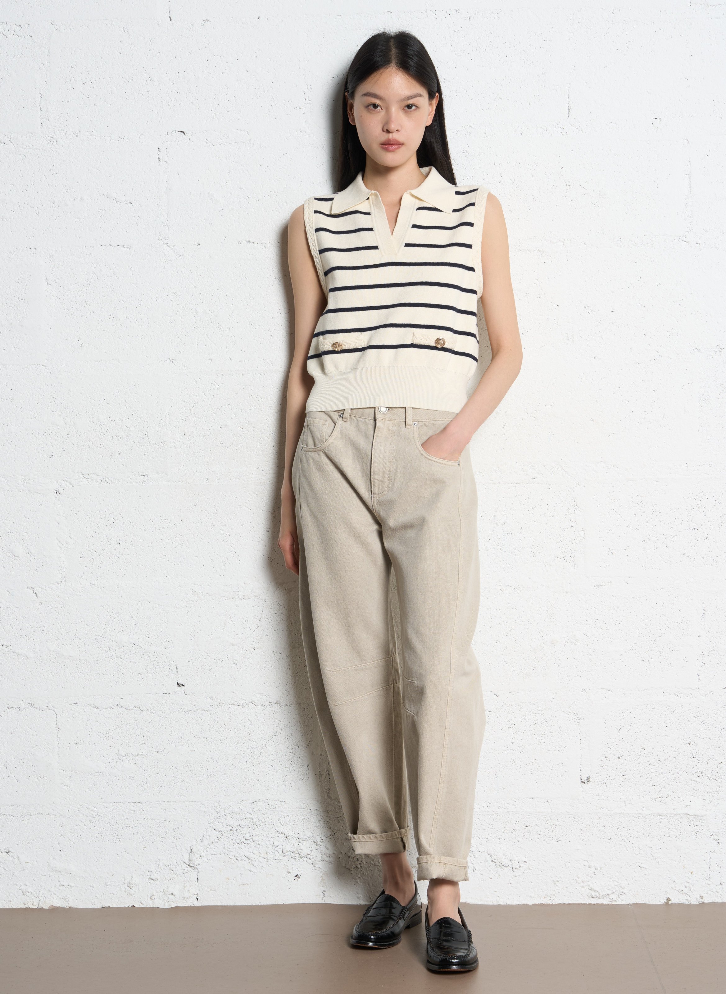 Weite Ballonhose in einfarbigem Baumwolle IKKS Beige