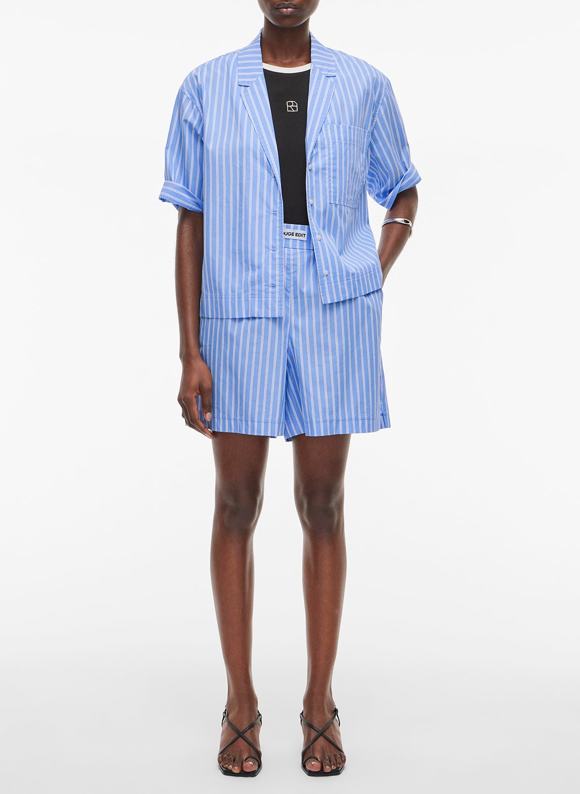 Straight shirt in striped blended cotton ROUGE EDIT Blue