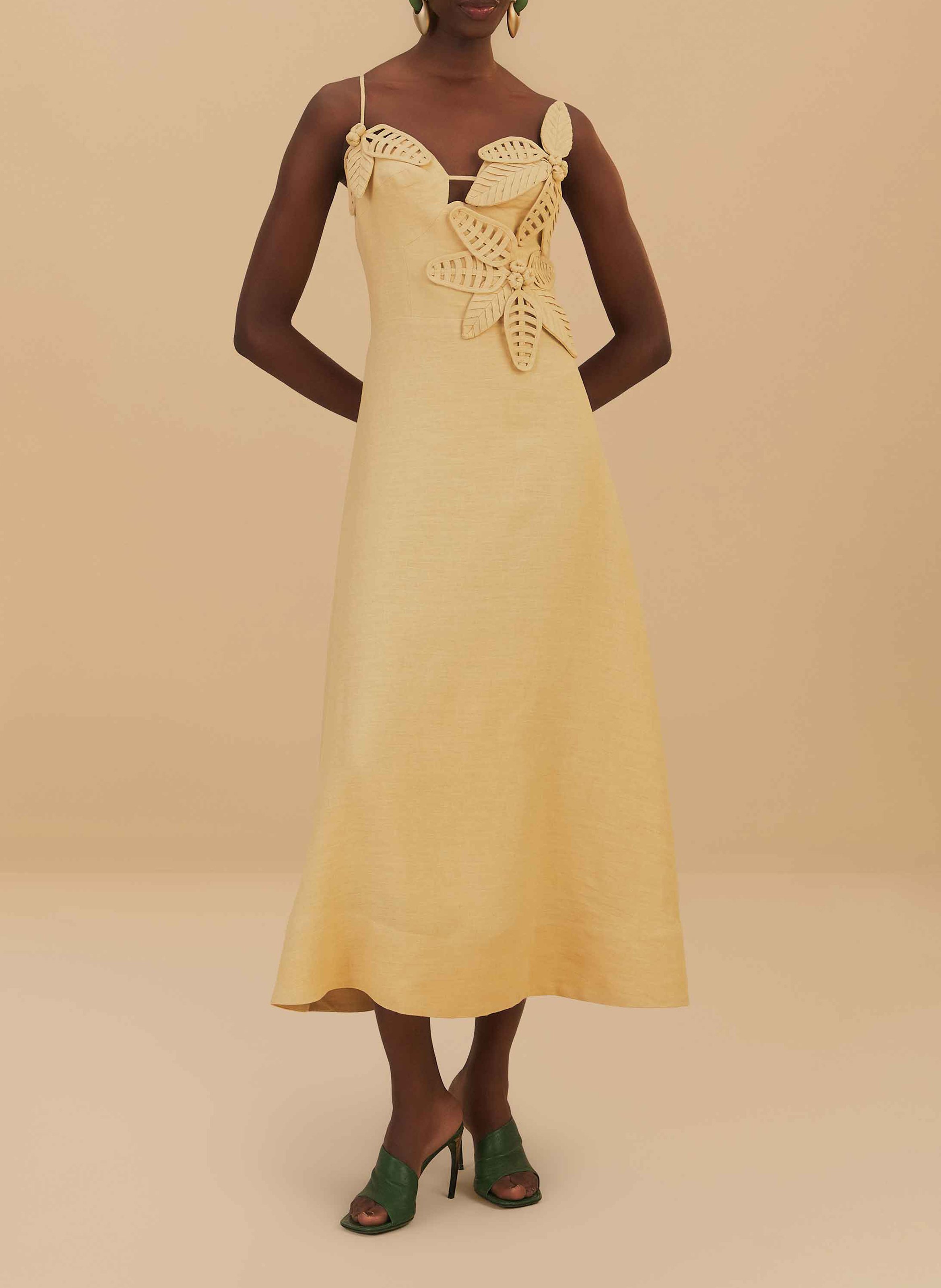 V-neck linen midi dress FARM RIO Beige