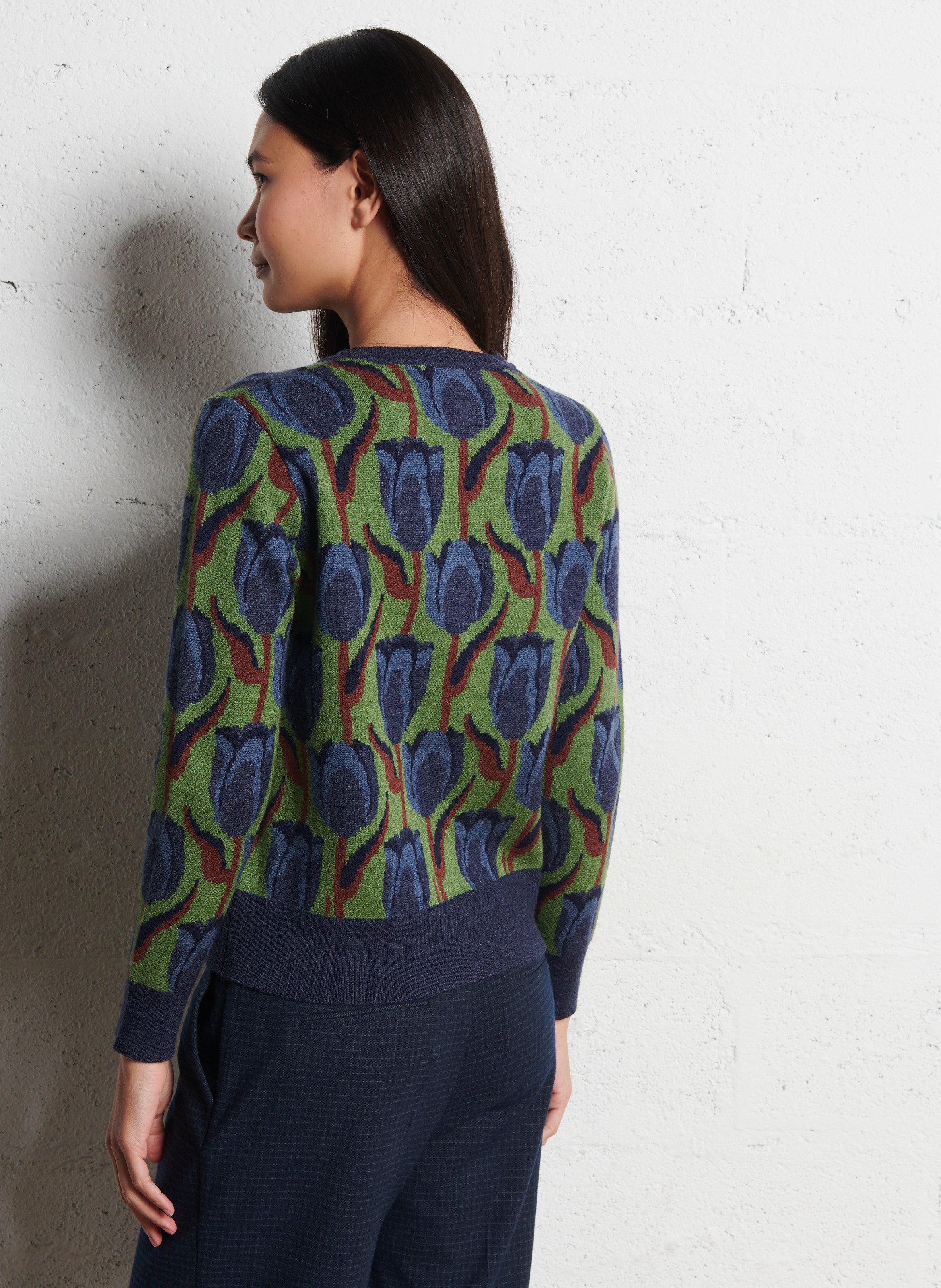 Pull droit à motifs tulipes  NICE THINGS Vert