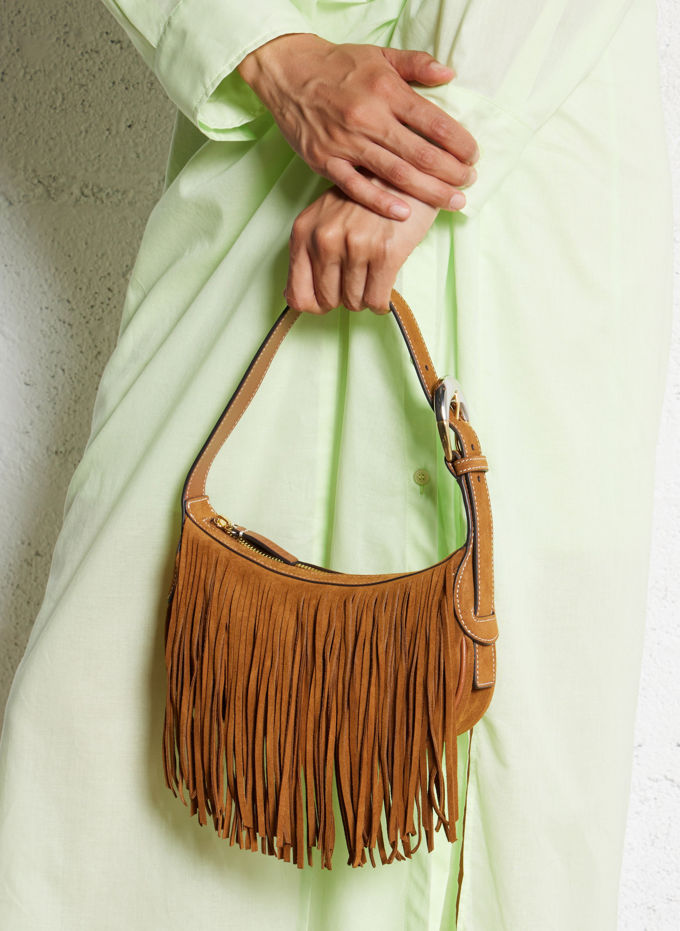 Leather clutch bag STAUD Brown