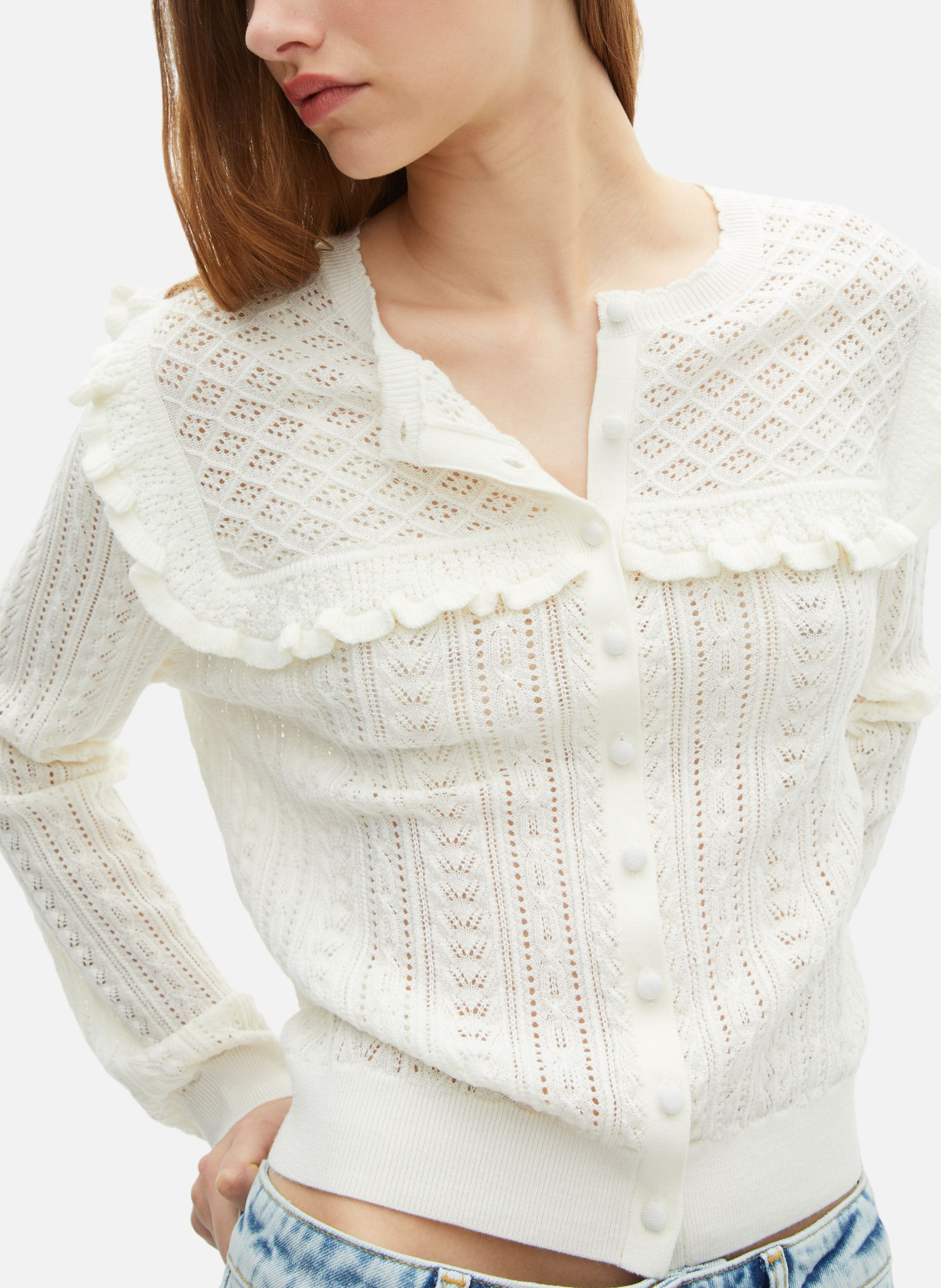 Cardigan with merino wool ruffles THE KOOPLES Beige