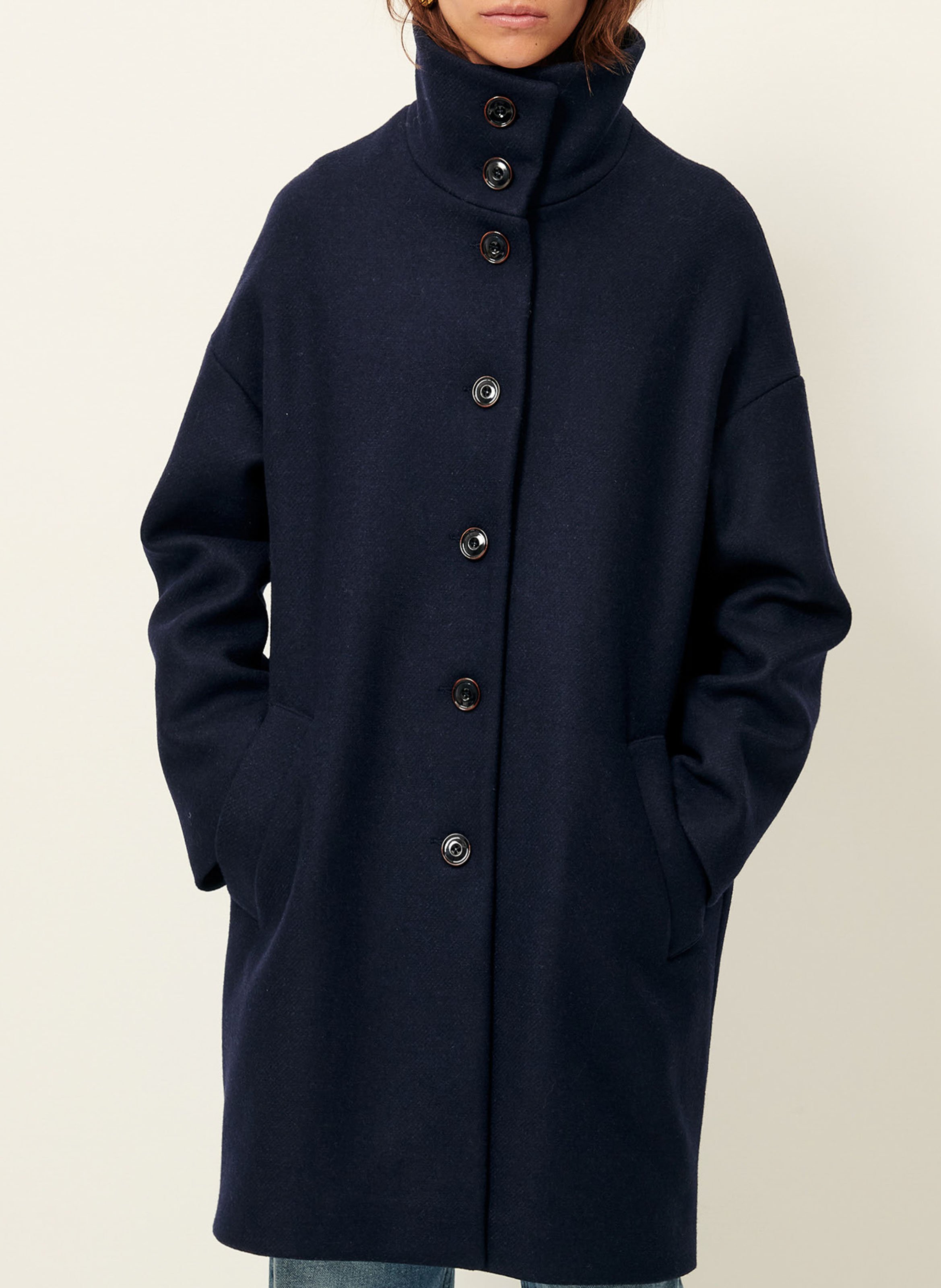 High-neck wool-blend coat SESSUN Blue