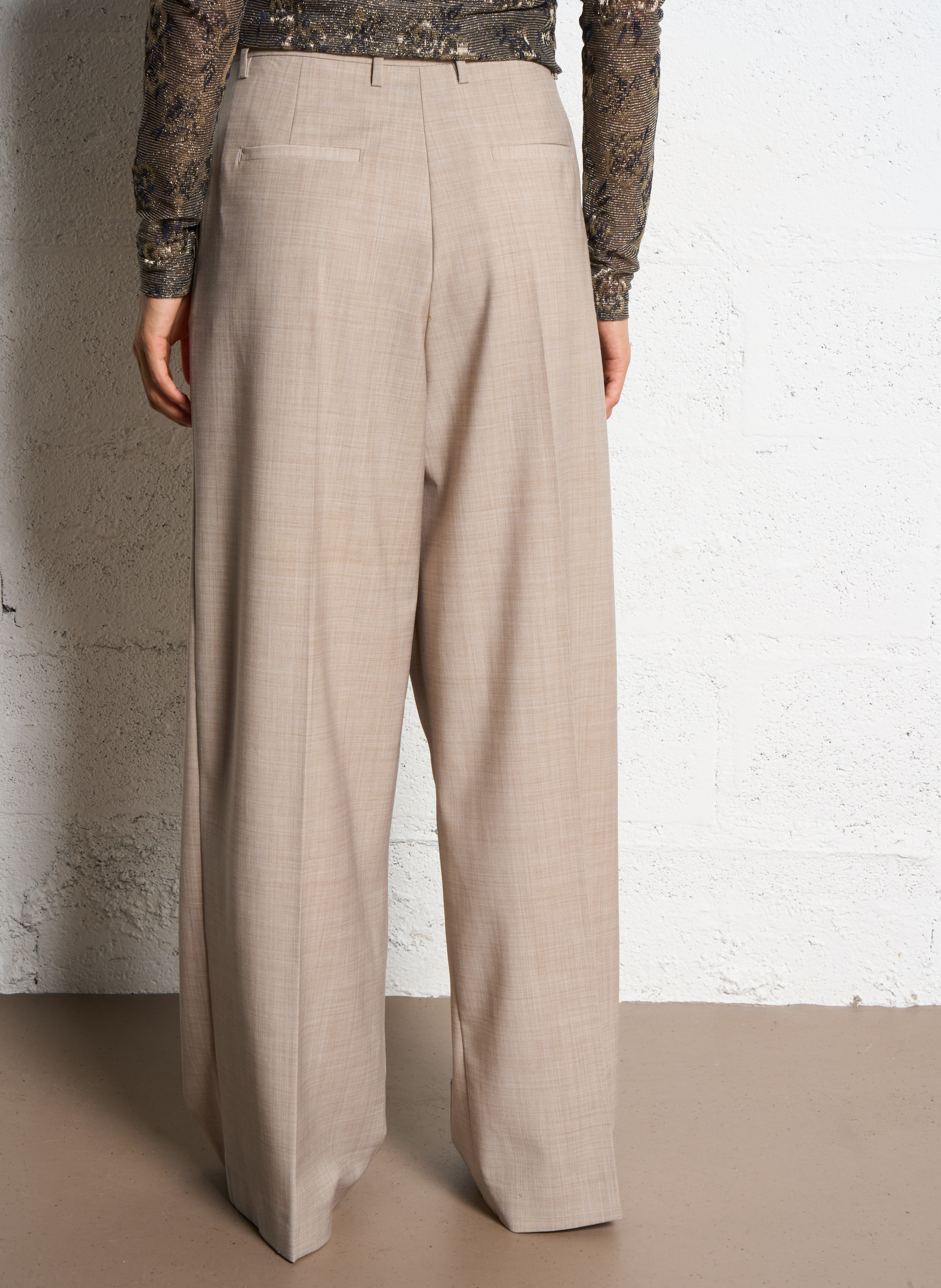 Pantalon large en laine mélangée MOMONI Beige