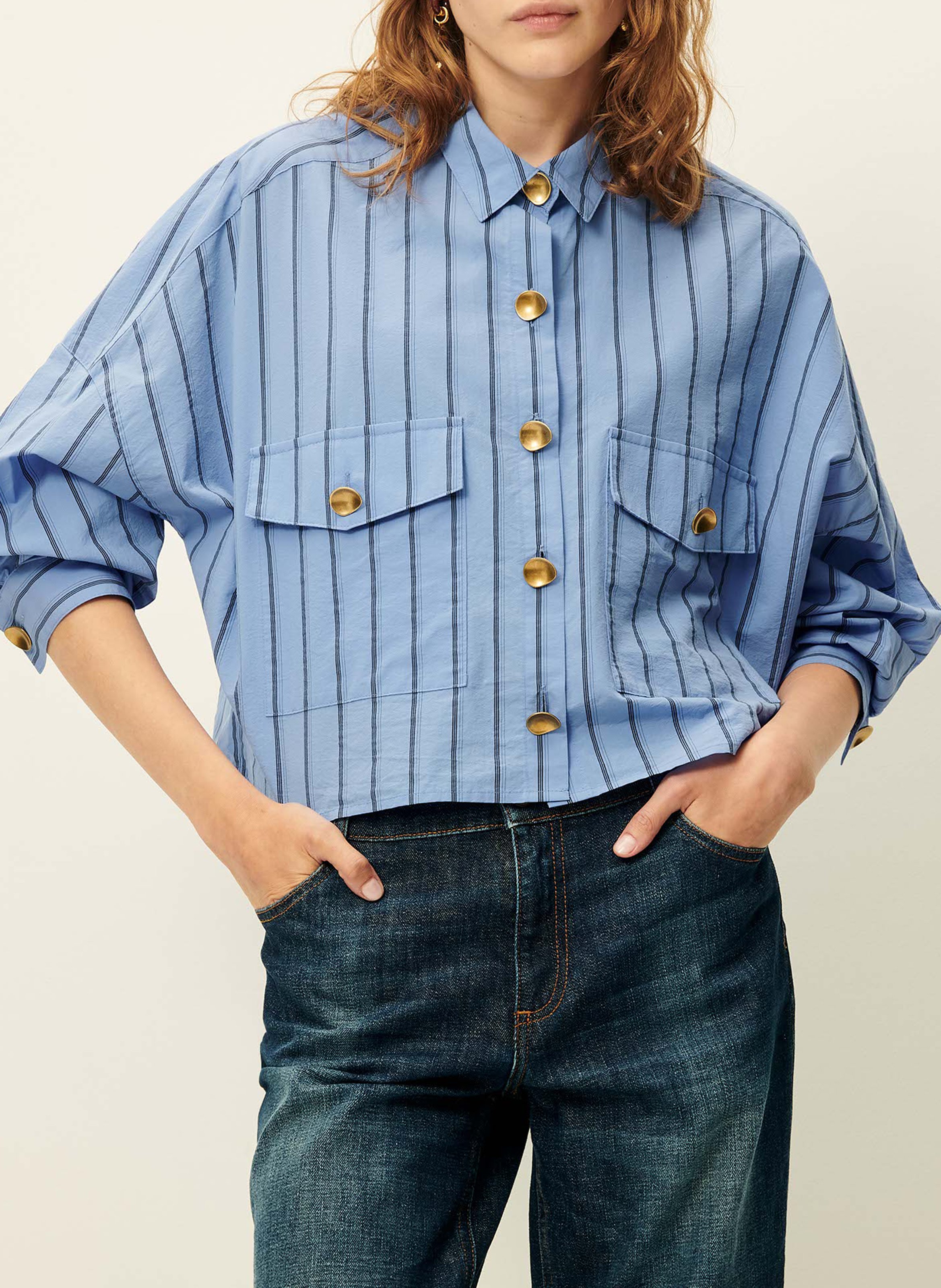 Chemise col classique en coton mélangé SESSUN Bleu