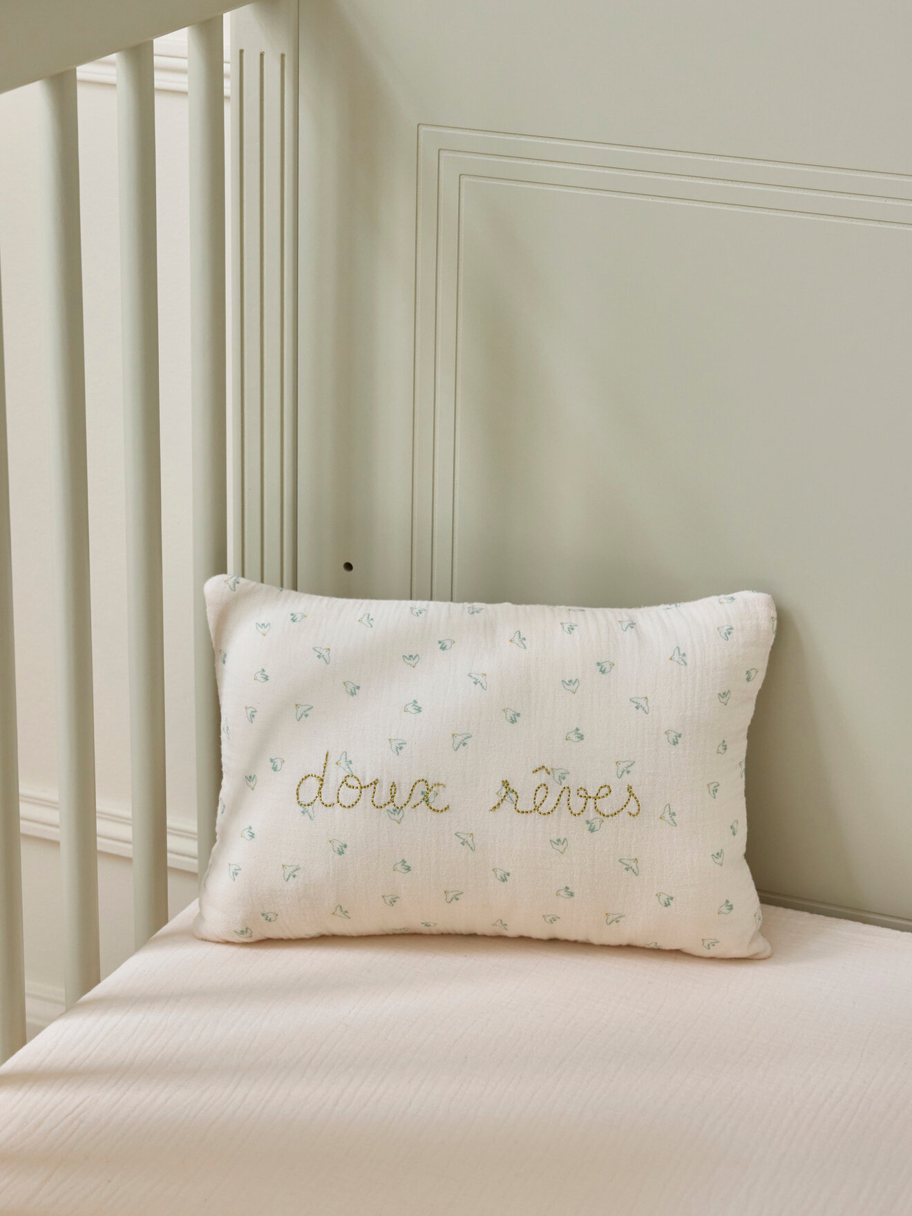 Small embroidered cotton gauze cushion CYRILLUS Beige