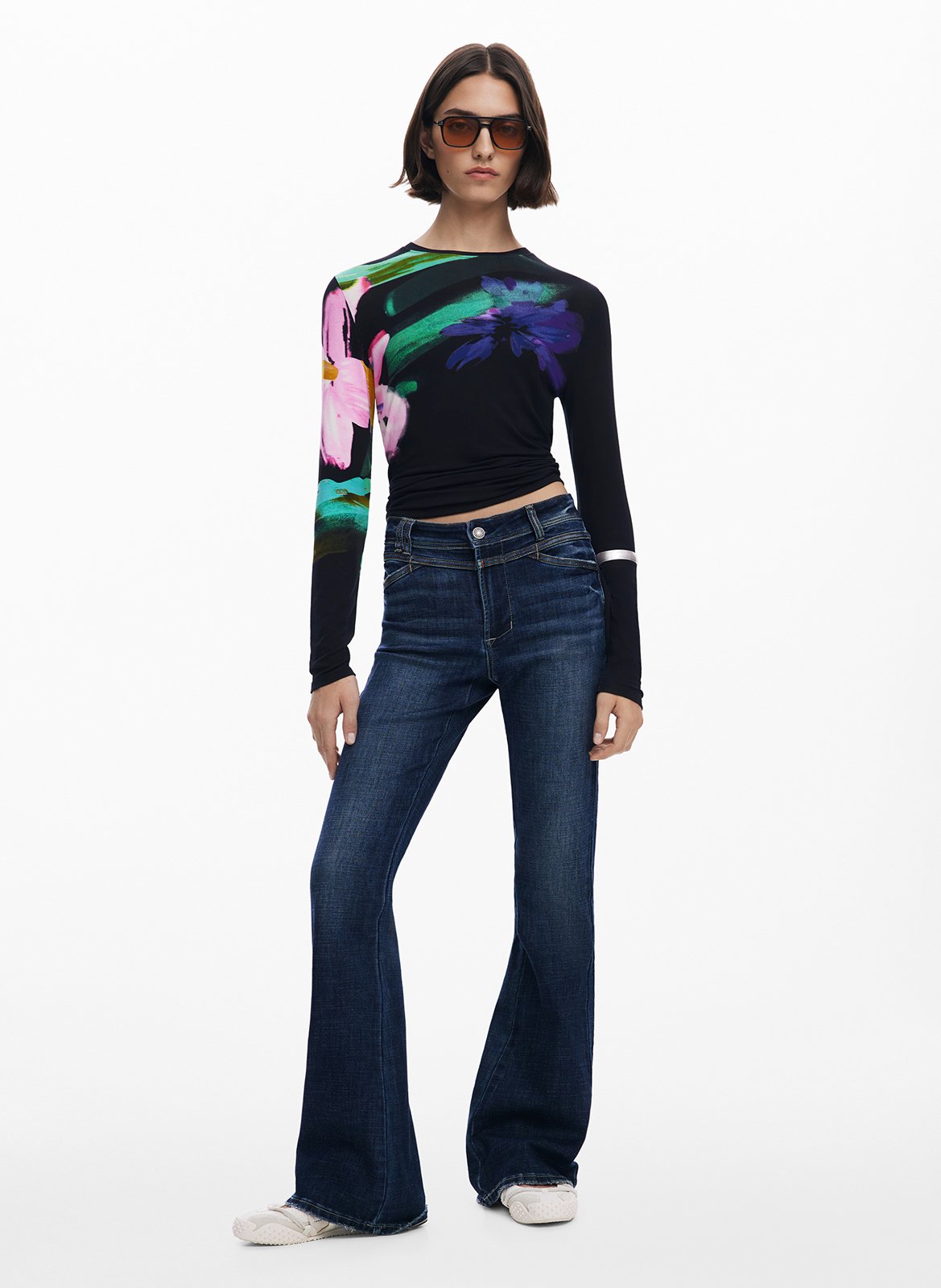 Jean flare en coton mélangé DESIGUAL Bleu