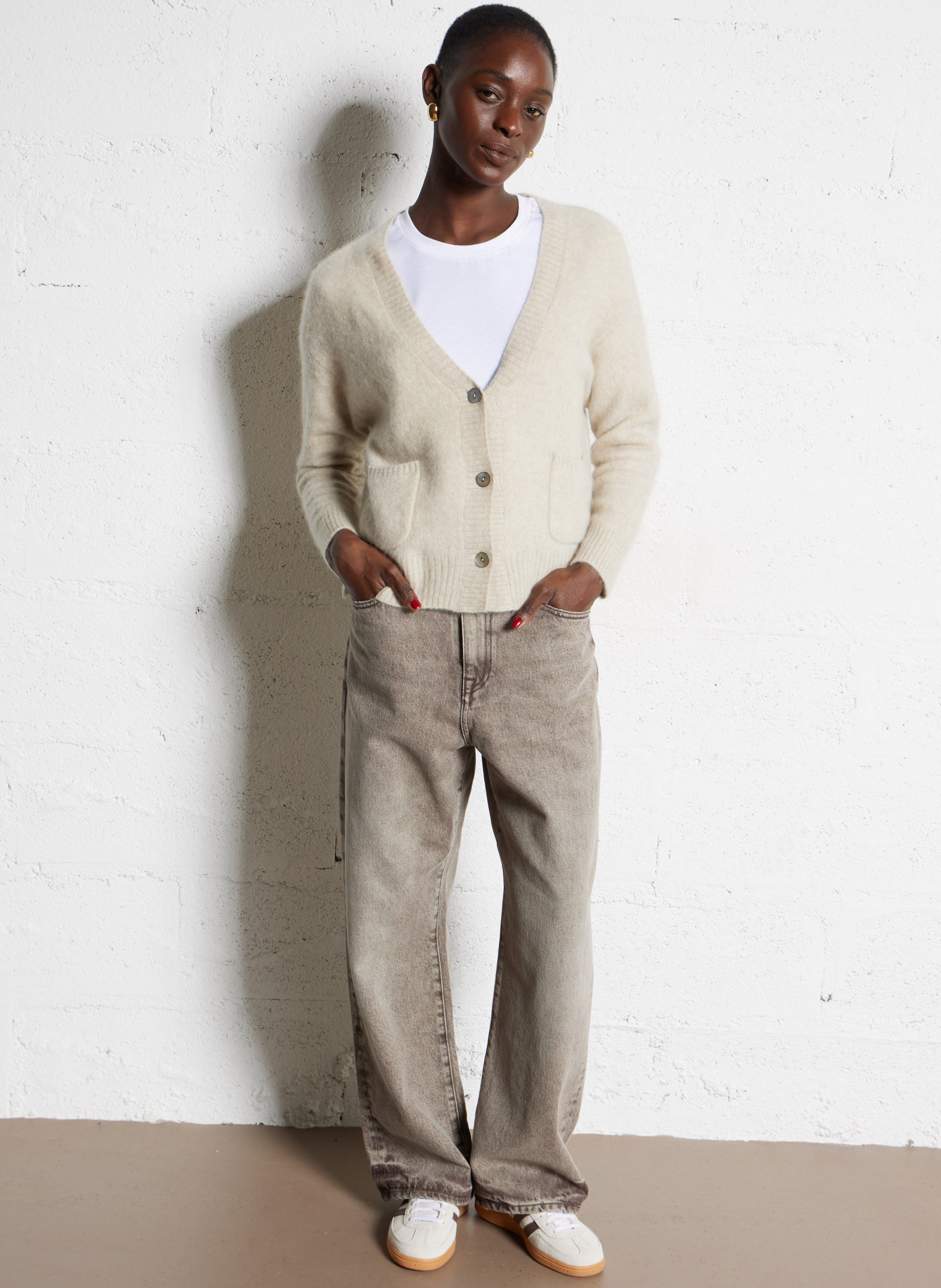 V-neck wool cardigan BELLA JONES Beige