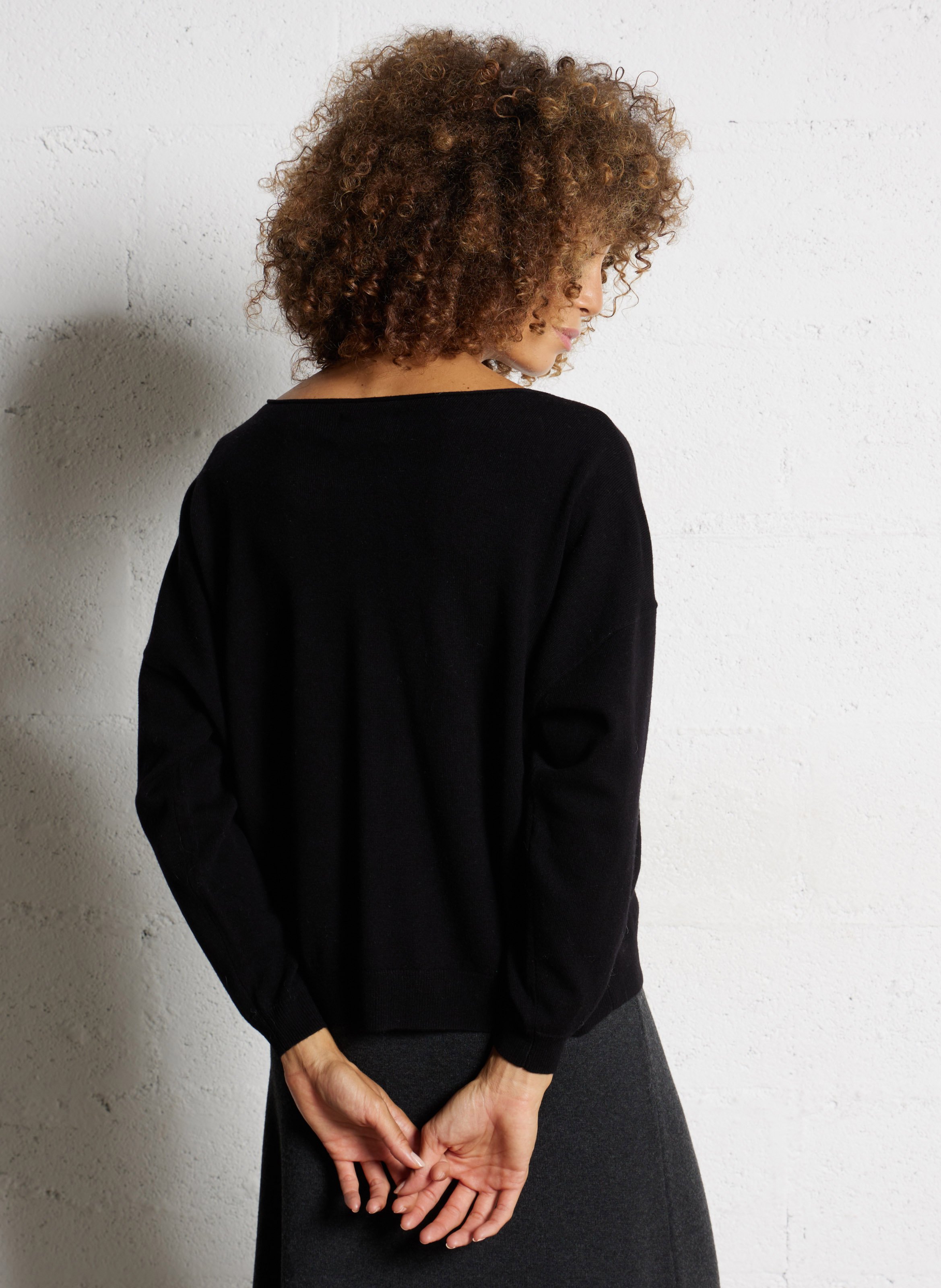 Wool boat neck sweater with rolled edges DES PETITS HAUTS Black