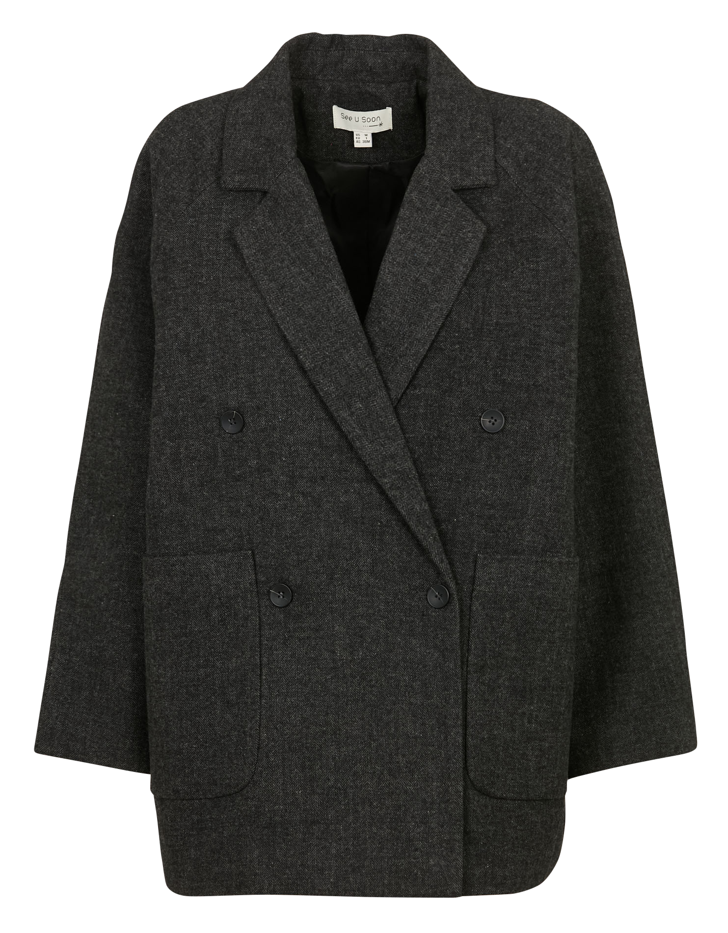 Manteau oversize col tailleur à chevrons SEE U SOON Argent