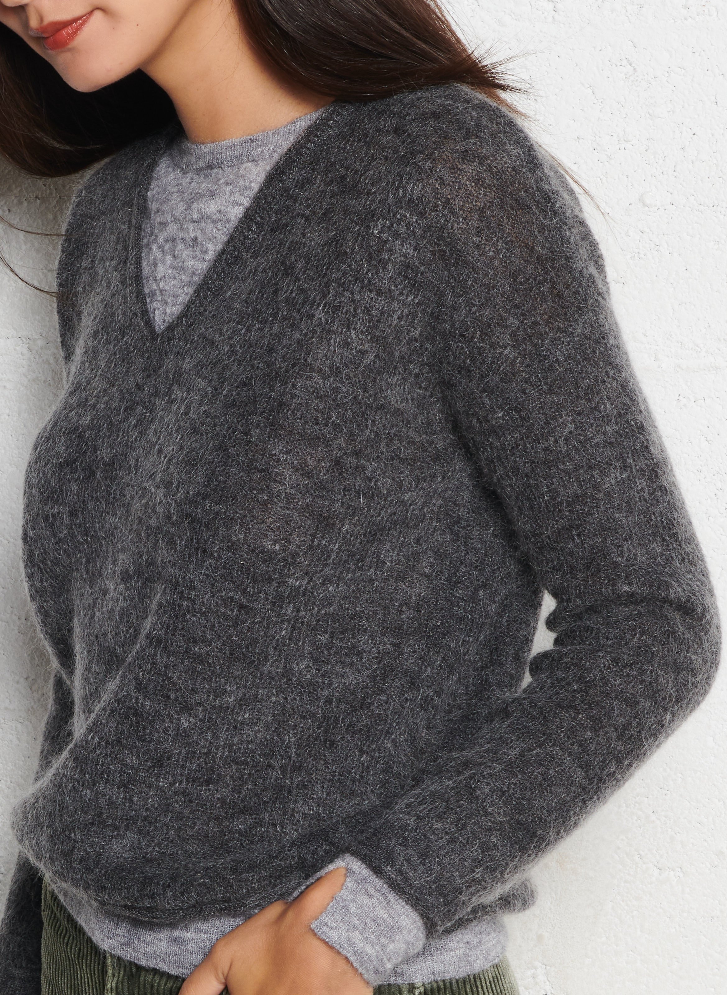 Trui met ronde hals en overlappende laag van gemengde wol LEON & HARPER Grijs