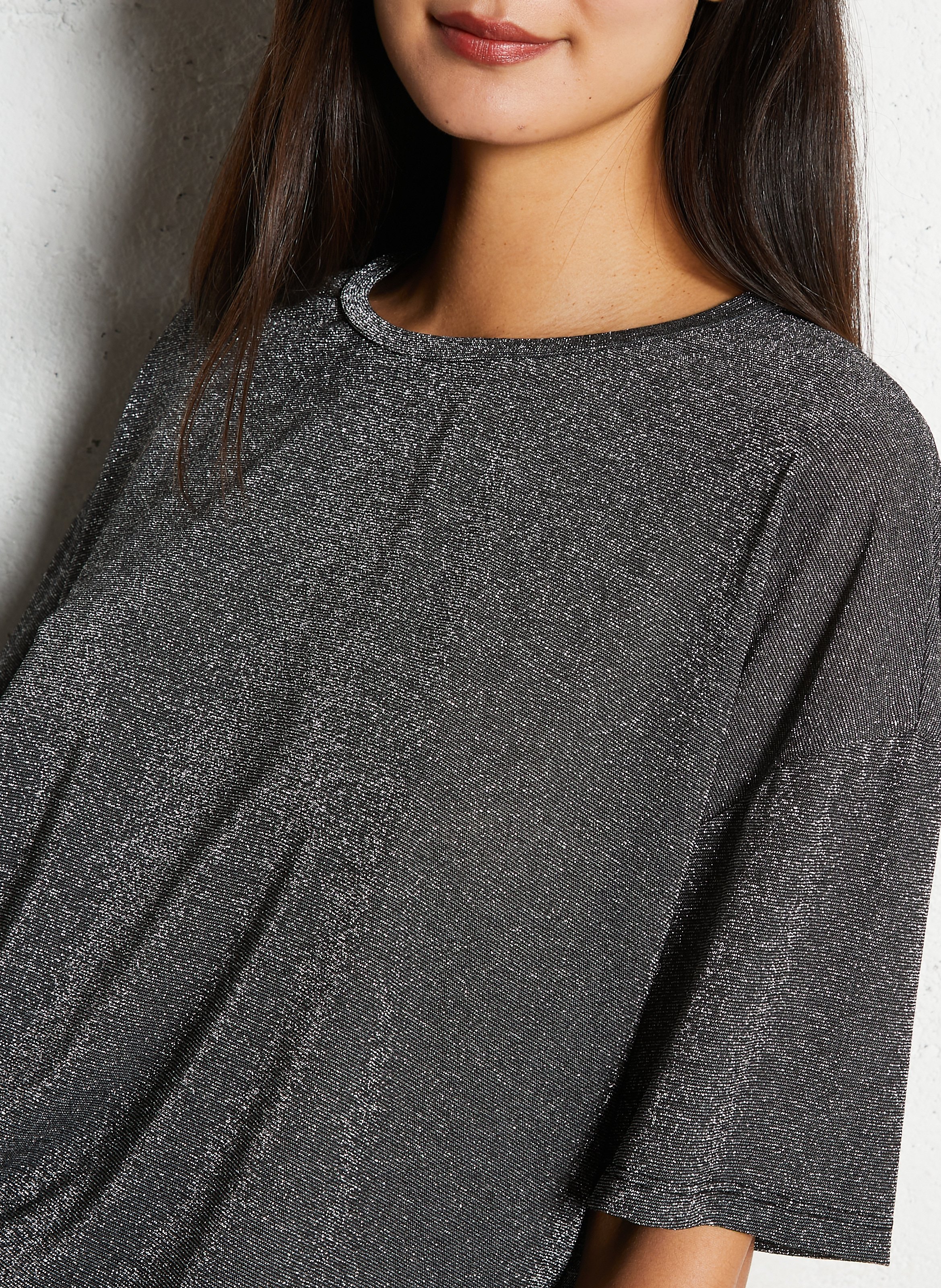 Wijde fluïde T-shirt met pailletten PLEASE Zilver