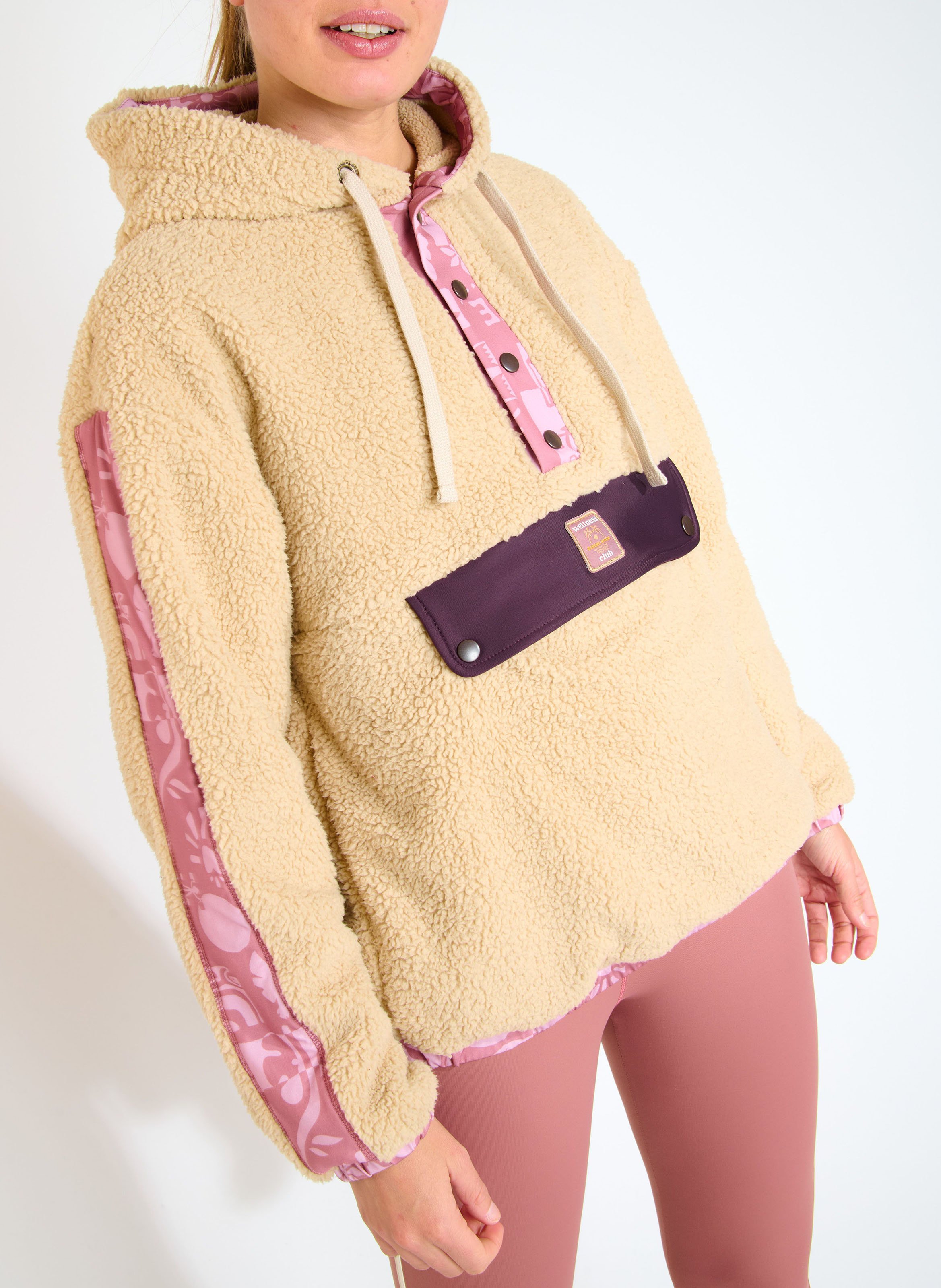 Sweat ample à capuche teddy  BANANA MOON Beige