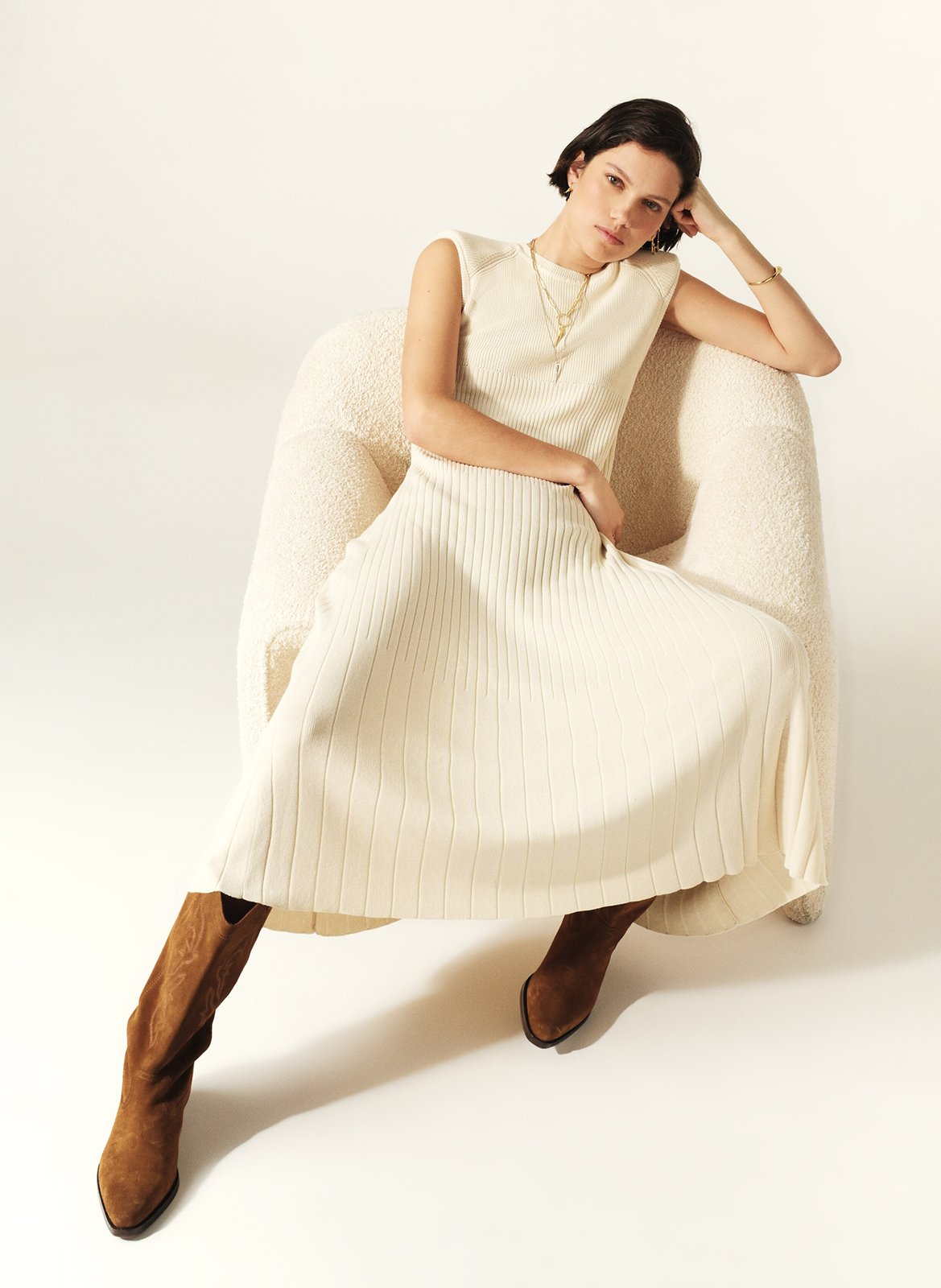 Robe longue droite col rond  BA&SH Beige