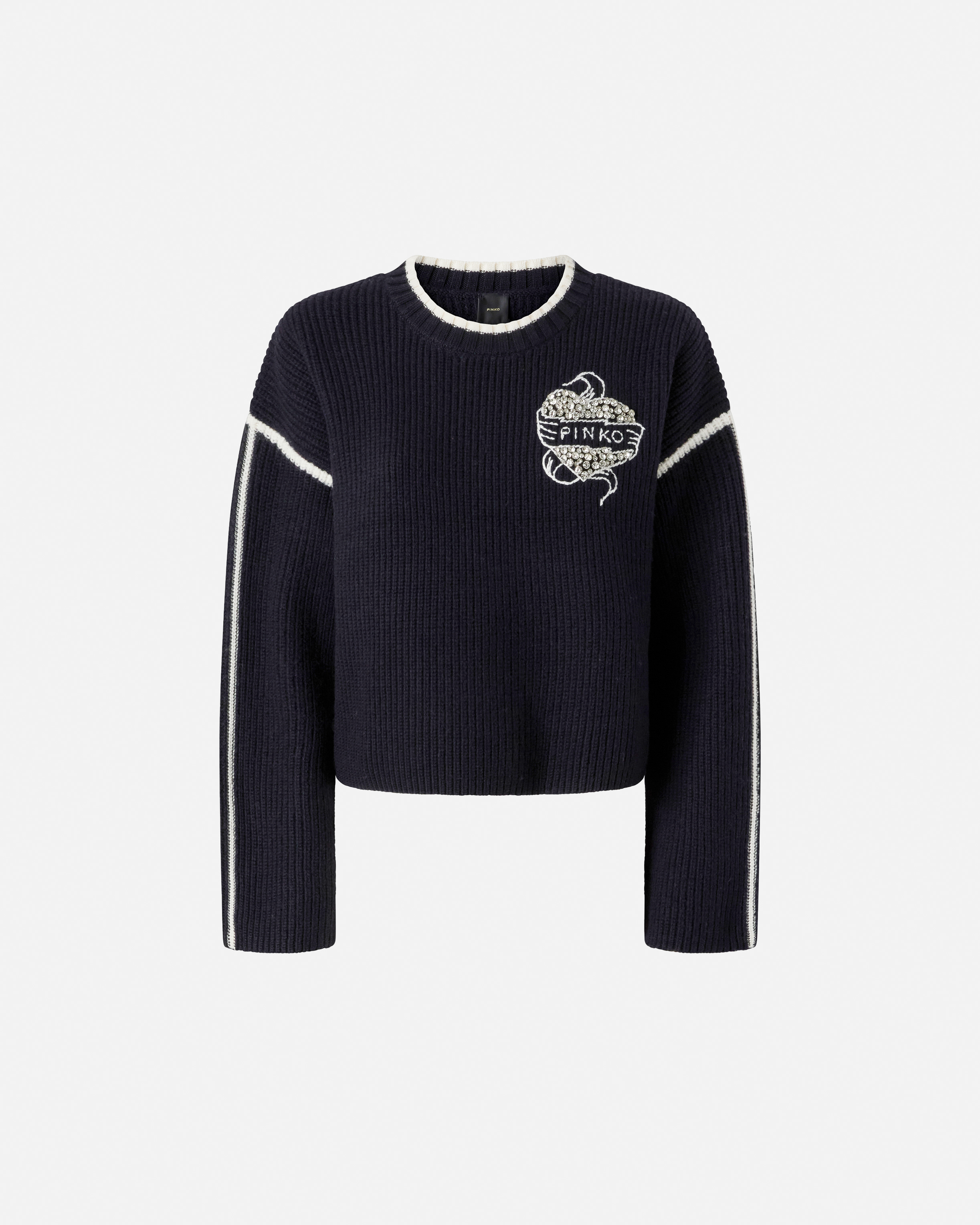 Round neck sweater with jewel embroidery PINKO Multicolored