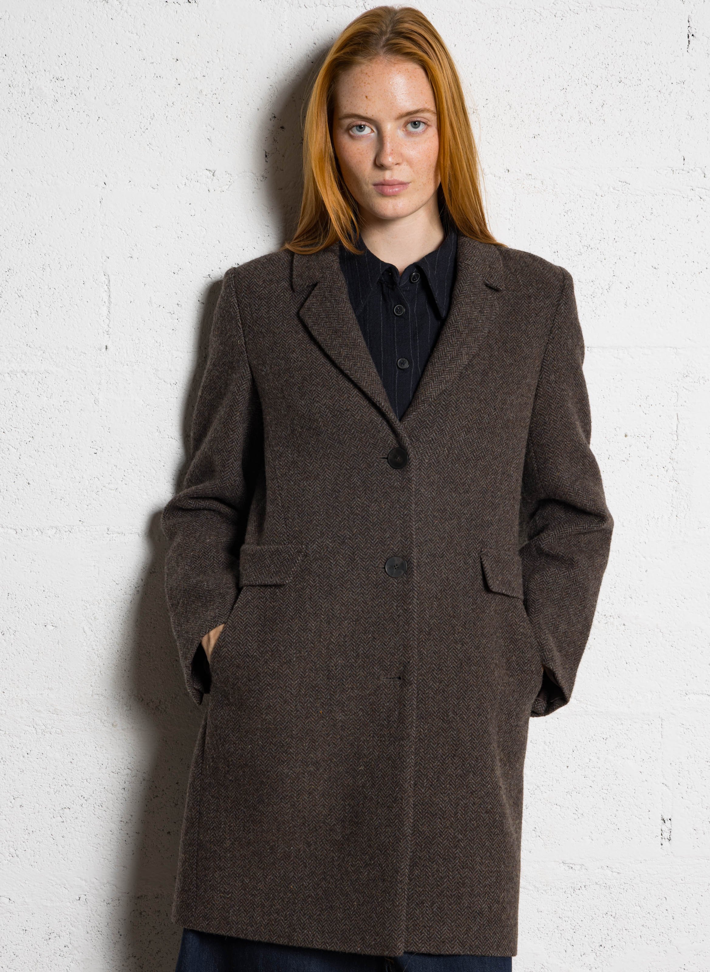 Mid-length herringbone wool blend coat MAISON 123 Brown