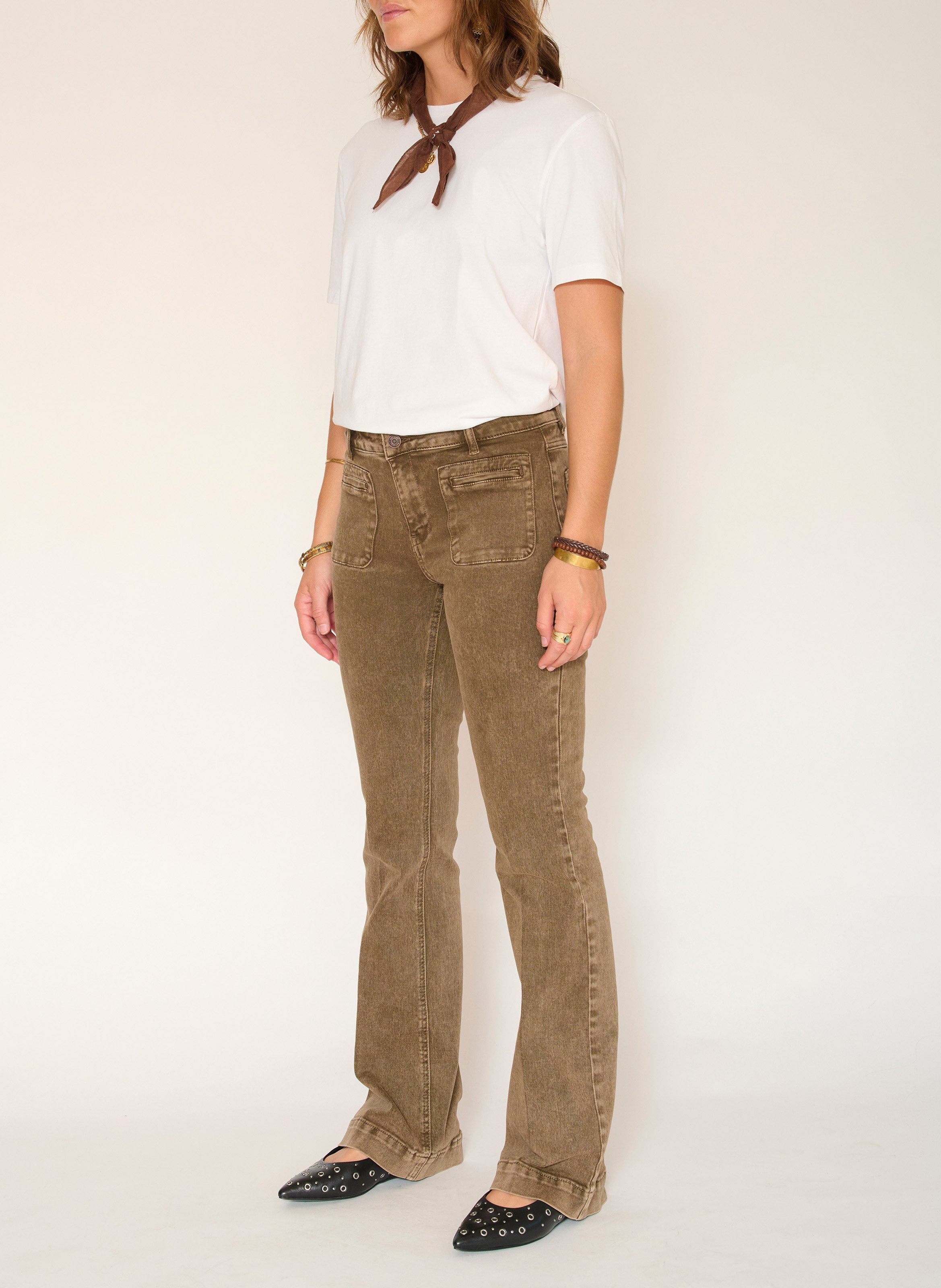 Jean boot-cut en coton mélangé MKT Marron