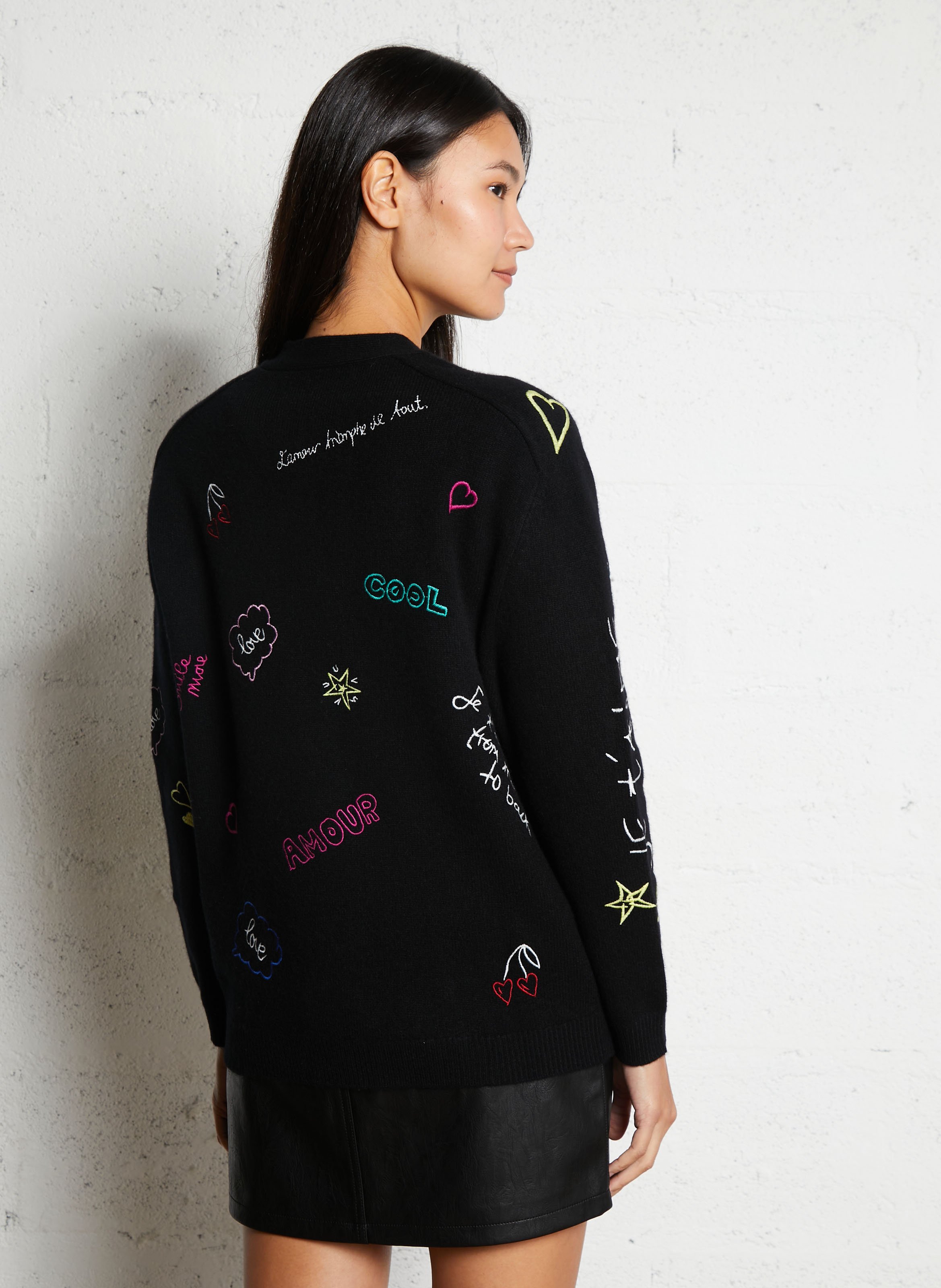 Weites Wollweste mit V-Ausschnitt BERENICE Schwarz