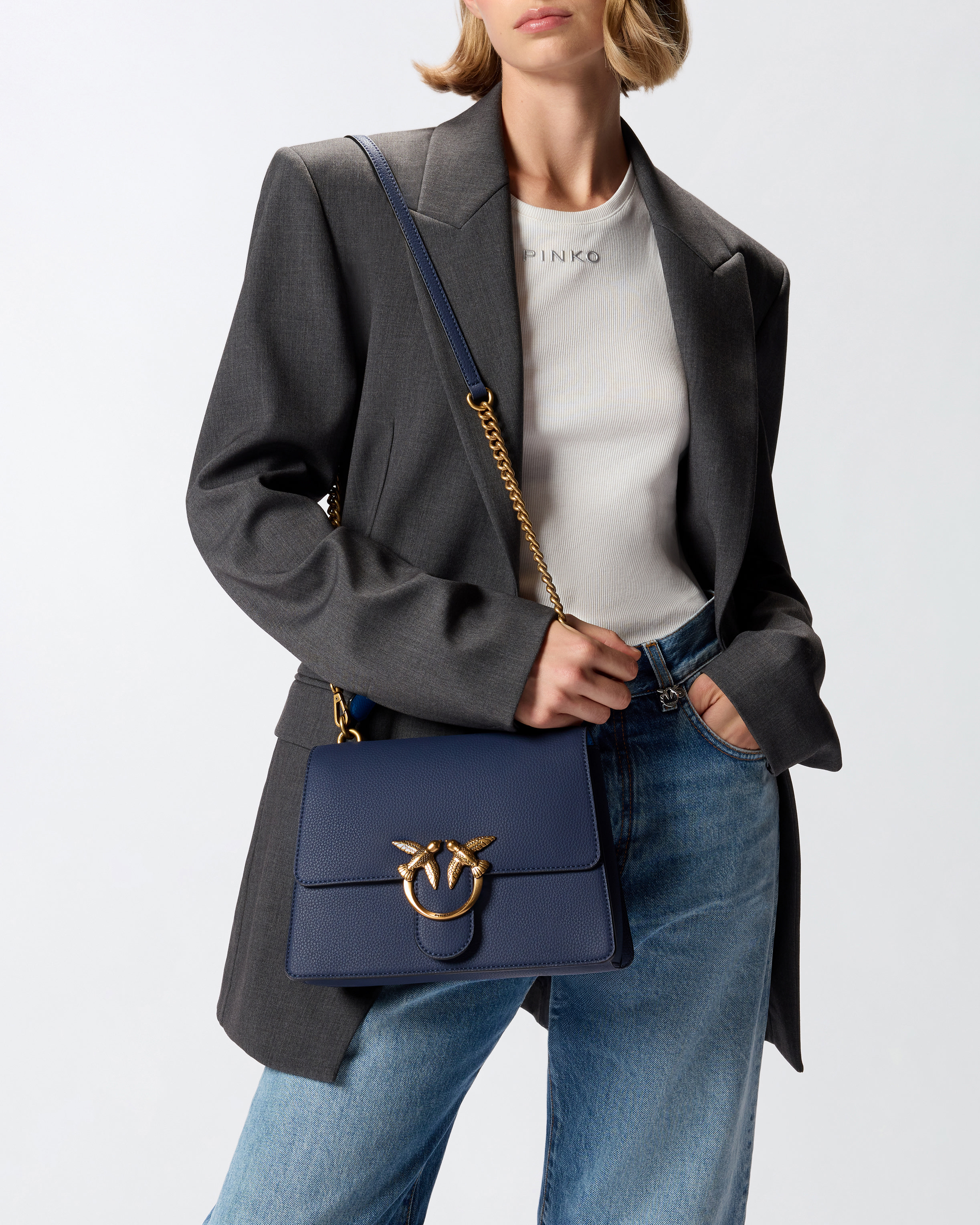 Medium Love Bag Top Handle Light grained leather handbag PINKO Blue