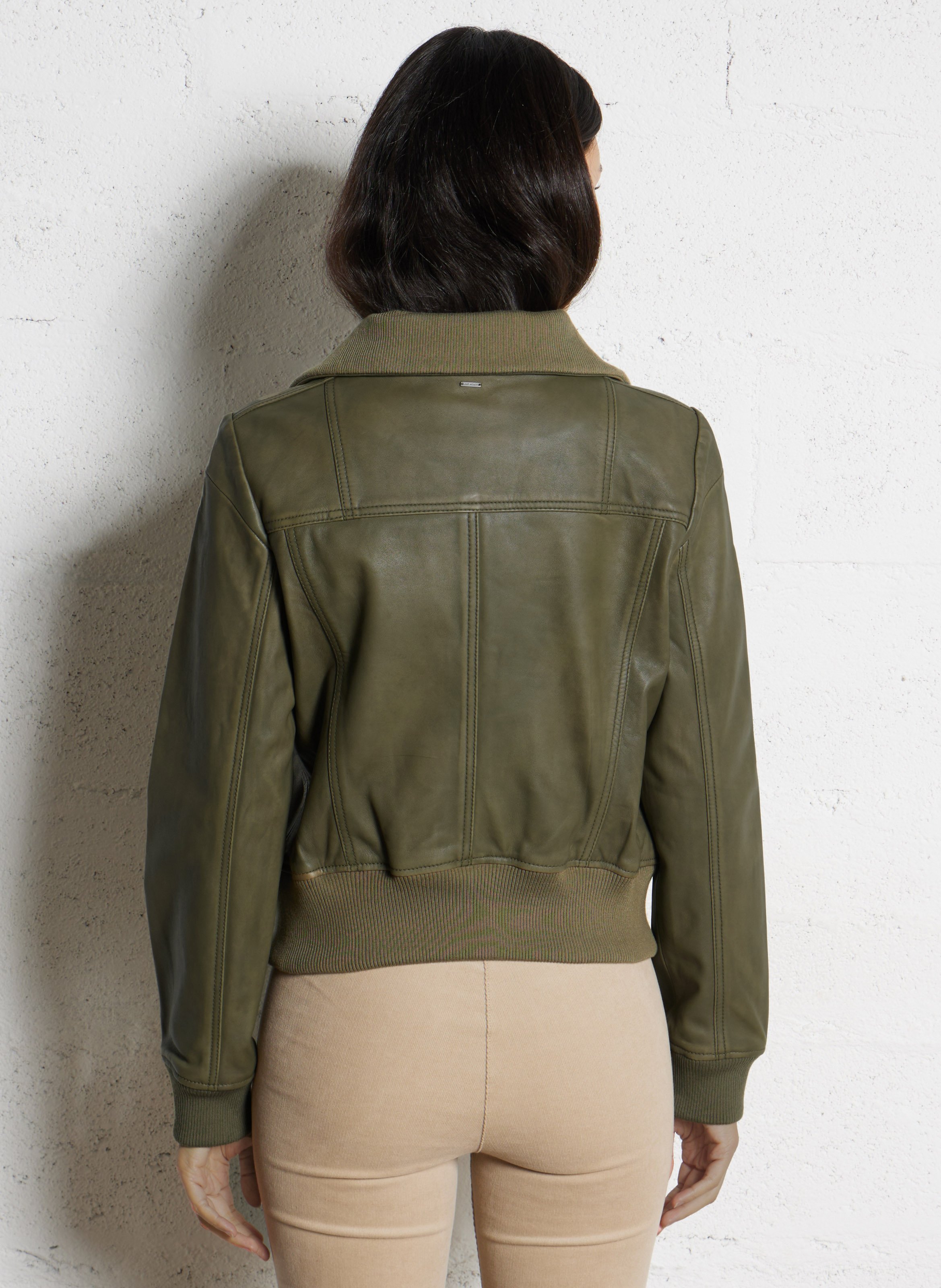 Straight leather jacket IKKS Khaki