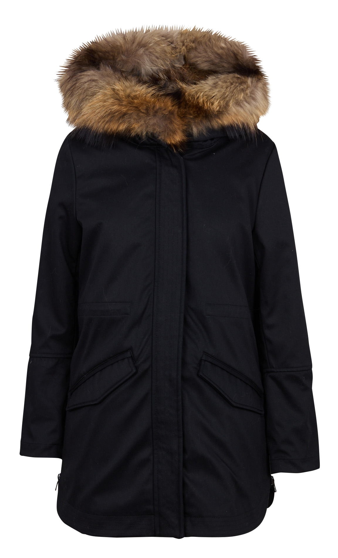 Mittellanger Parka mit Kapuze aus Pelz ZAPA Schwarz