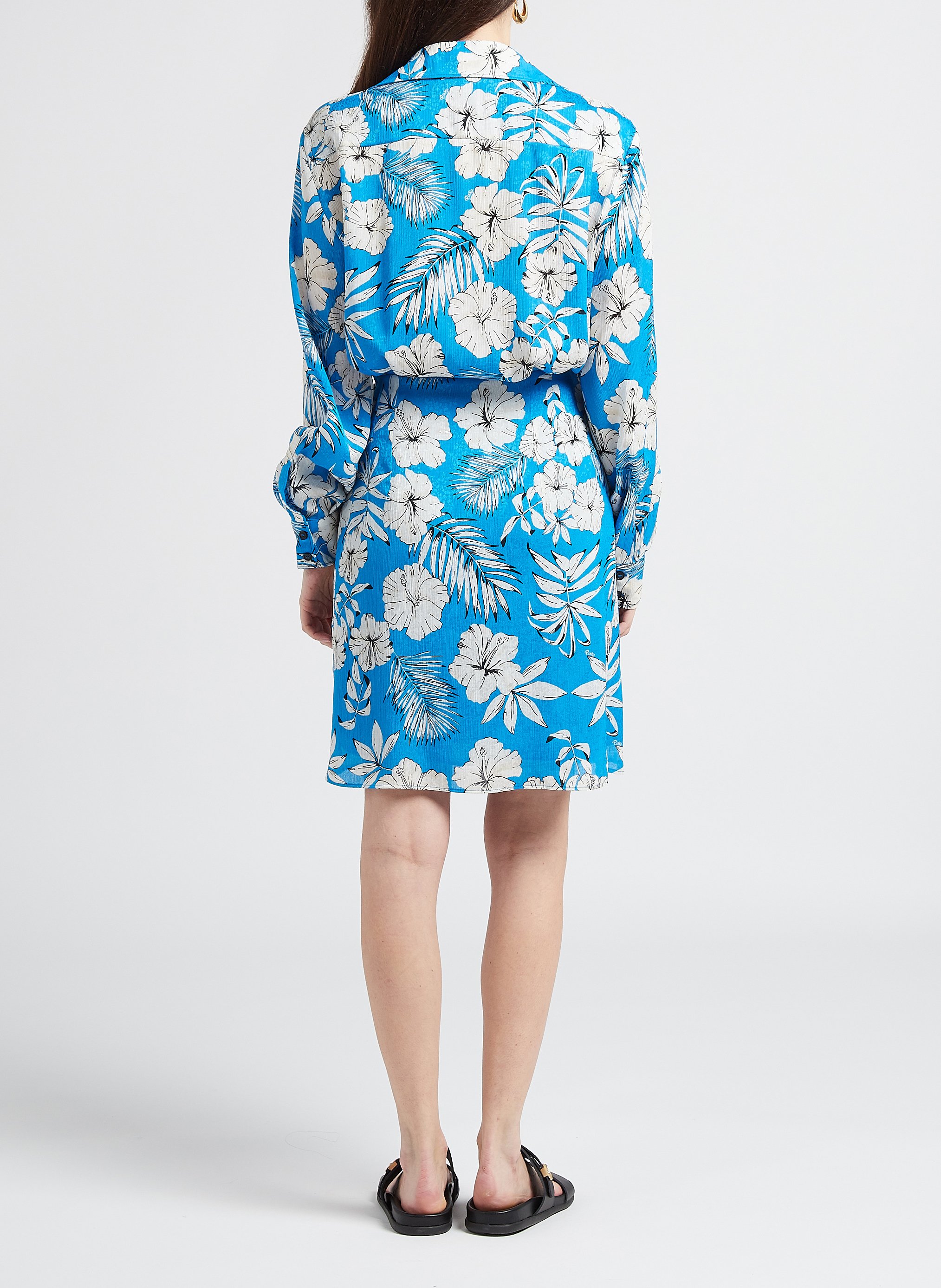 Short printed dress with lapel V-neck PINKO Blue