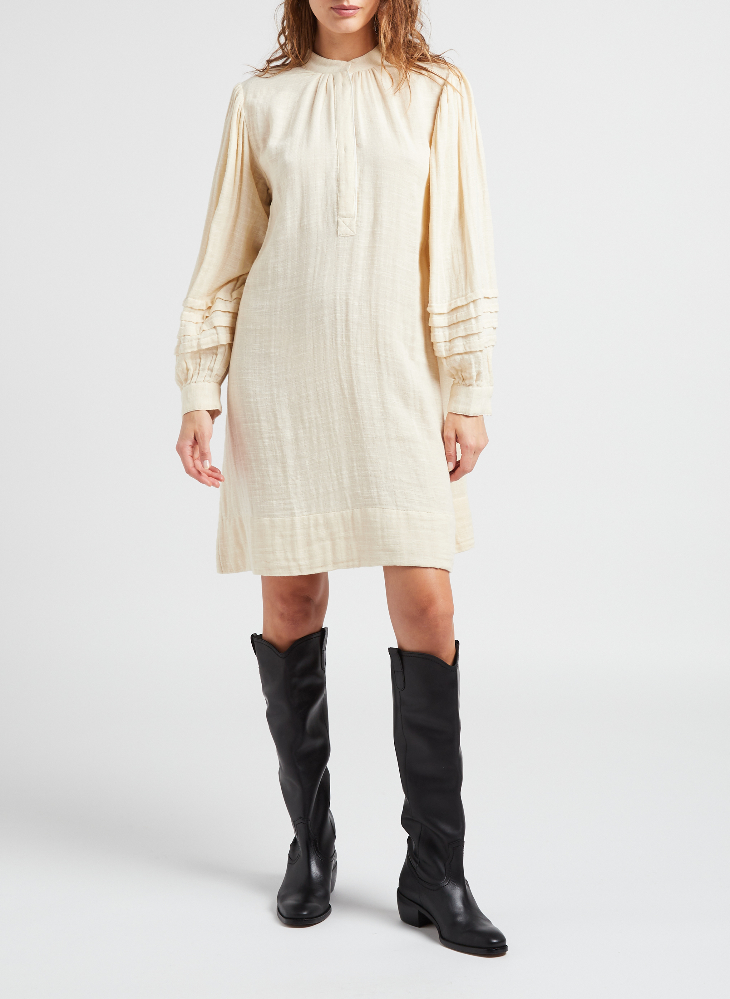 Robe mi-longue col rond en coton  ANTIK BATIK Blanc