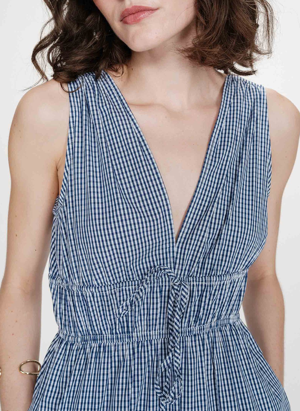 Robe longue col V à carreaux GRACE ET MILA Bleu