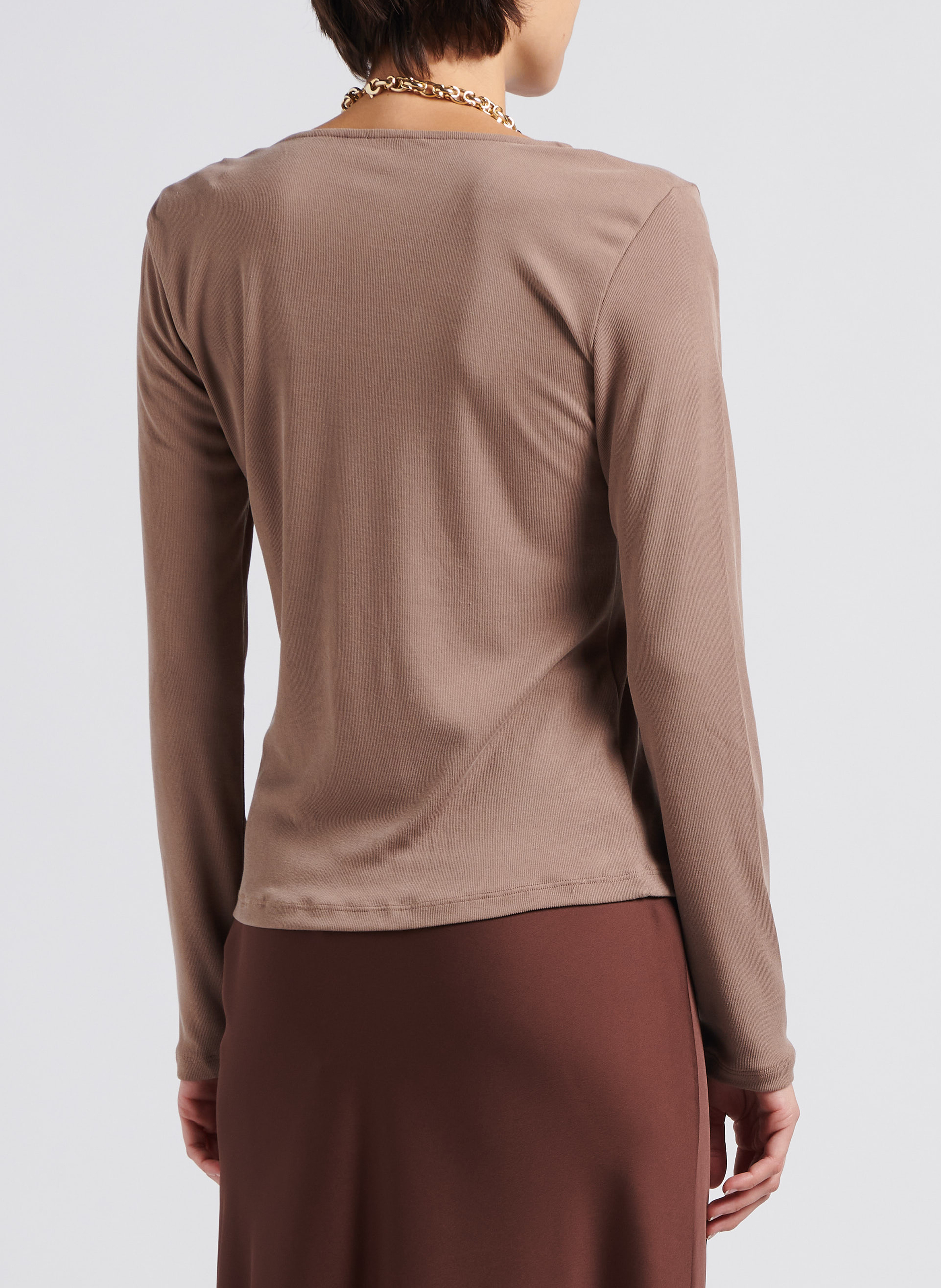 Tee-shirt manches longues à col noué VILA Marron