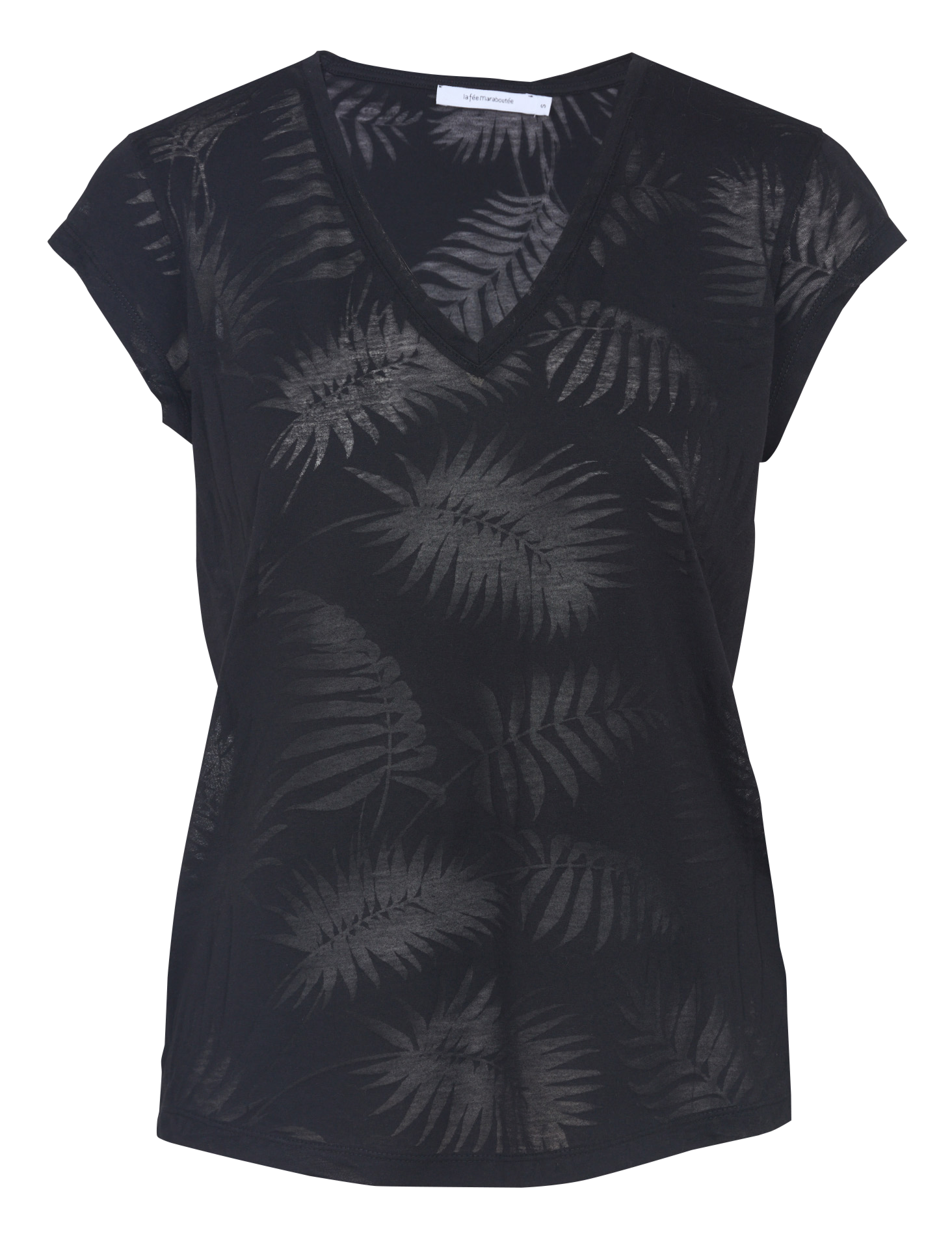 Recht T-shirt met V-hals | katoenblend LA FEE MARABOUTEE Zwart